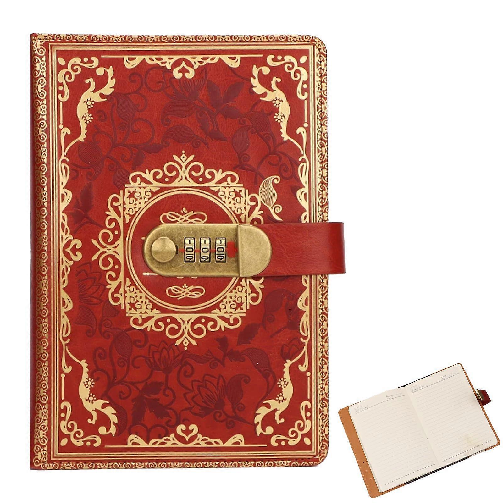 Lockable Diary, 200Page Leather Notebook, A5 Leather Journal with Lock (Red)