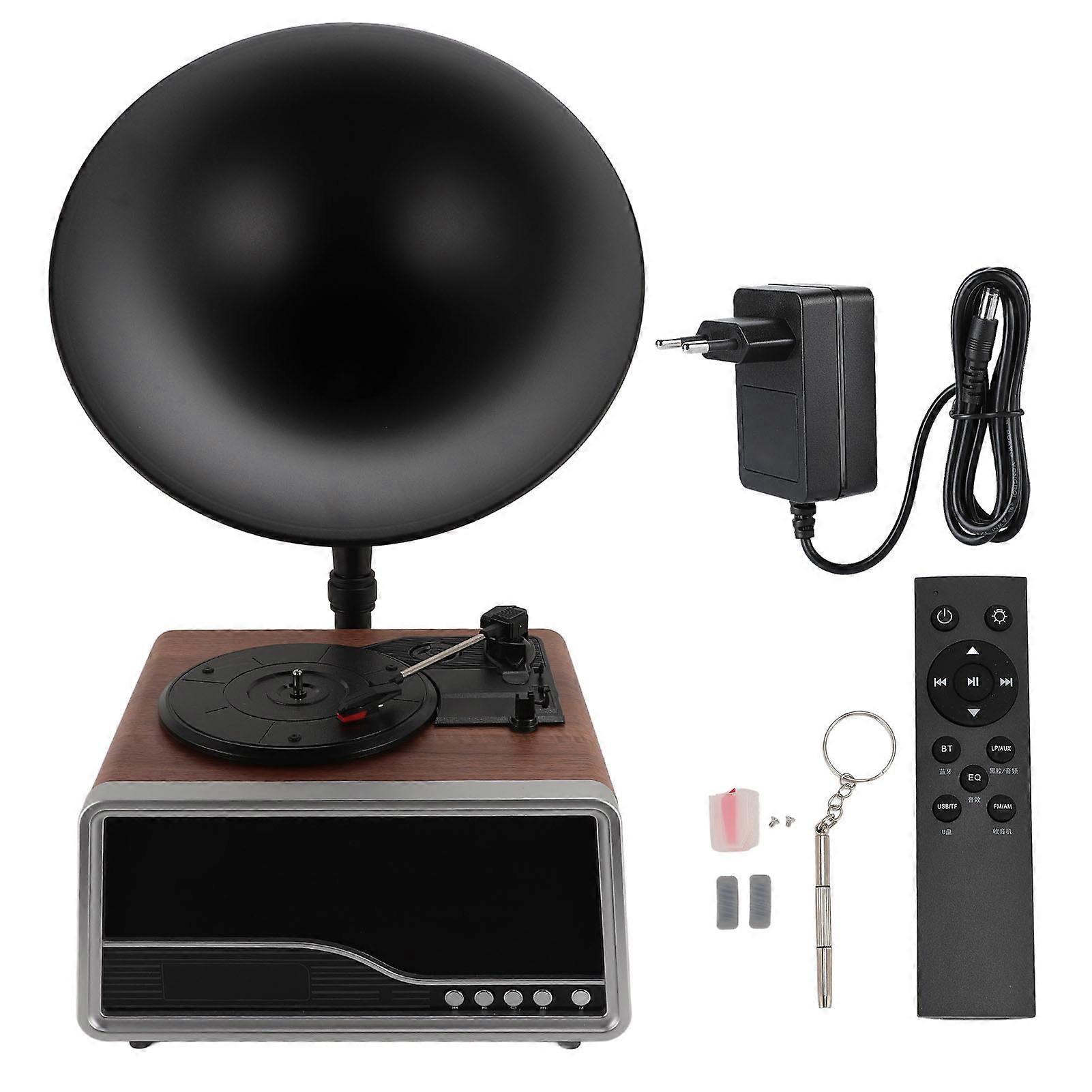 Vintage Bluetooth Record Player with Subwoofer, USB, FM Radio, Remote Control, Brown