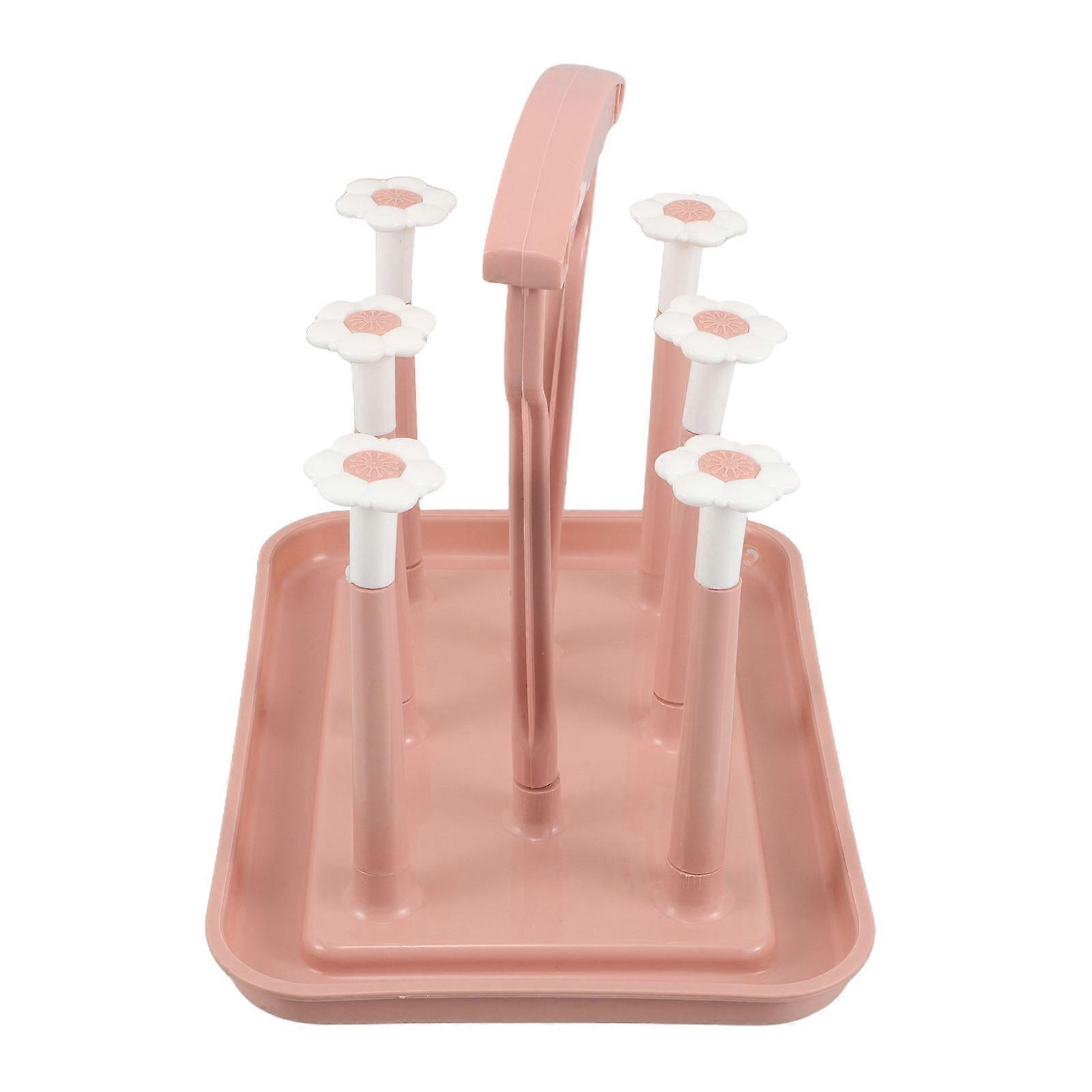 Cup Drying Rack for Countertop Baby Bottle Drying Rack Desktop Cup Organizer Rectangular Pink 9.6×7.2×5.5in 1Pack