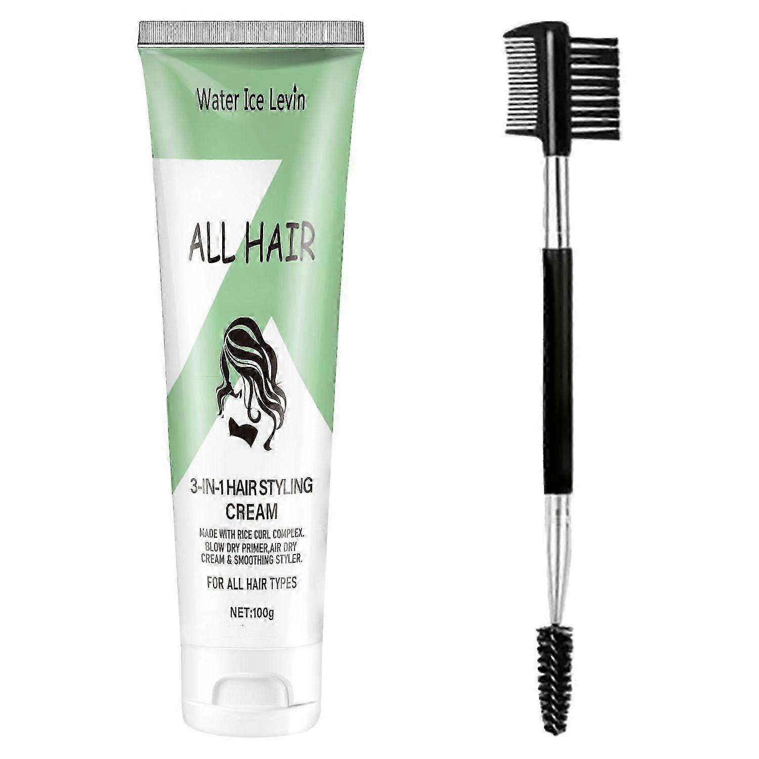 3-in-1 Hair Styling Cream with Brush - Curl Defining Cream, Curl Cream, Moisturizing, Smoothing for All Natural Textures, for Wavy & Curly Hair