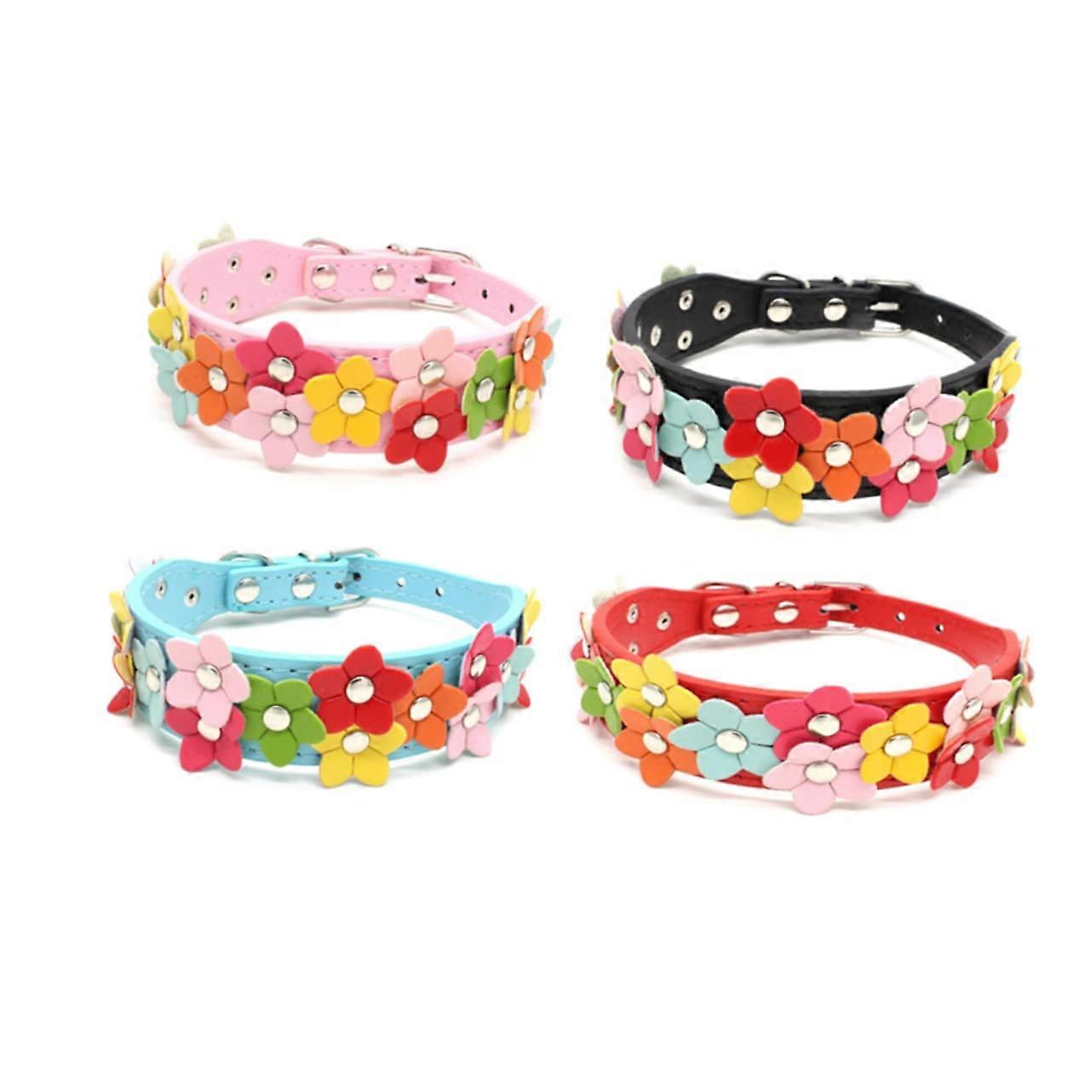Pet Collar with Floral Pattern for Dogs and Cats, Size S, Pink Decorative Flowers, Alloy Buckle Material