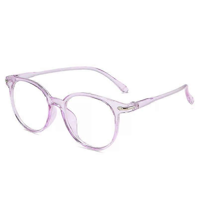 Stylish Round Computer Reading Glasses Blue Light Blocking Oversized Clear Flat Light Mirror +100 Purple