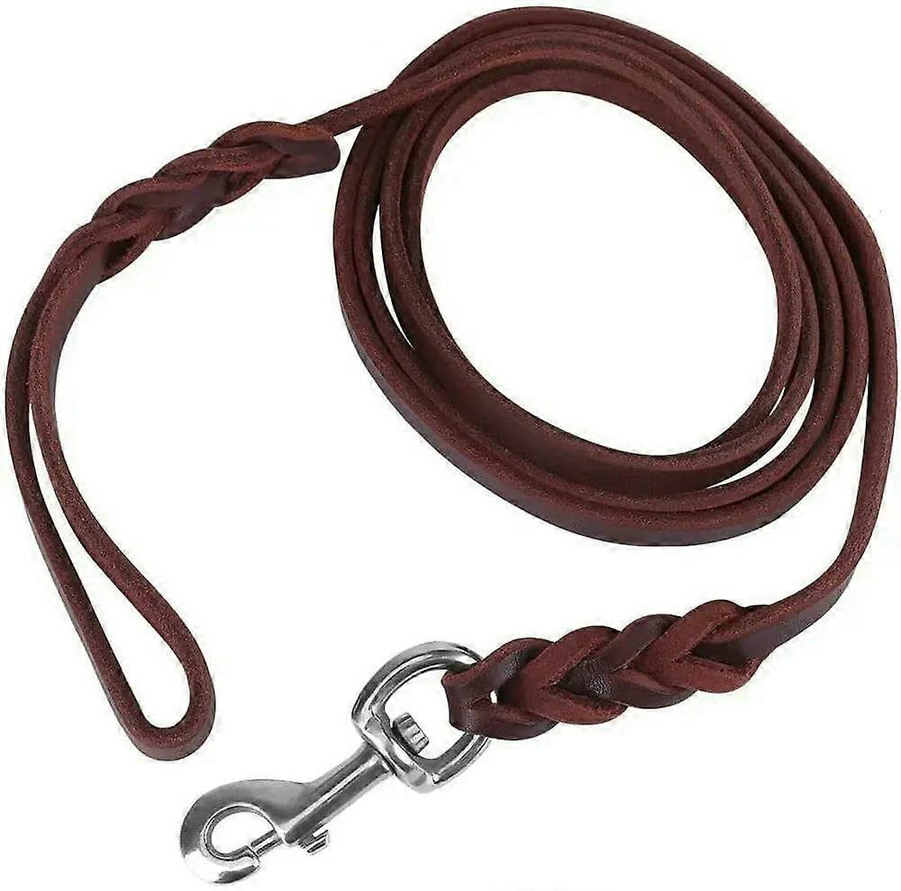 Dog leash made of leather, long leashes, braided training leashes for pets, brown/black, for medium and large pets, Iron Brown 210cm