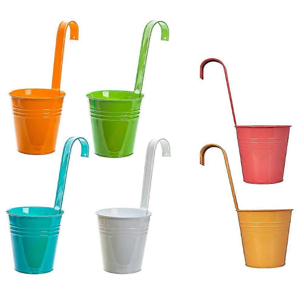 6pcs Decorative Iron Flower Buckets, Hanging Plant Pots for Home, Balcony, and Garden – Stylish Modern Design with Drainage