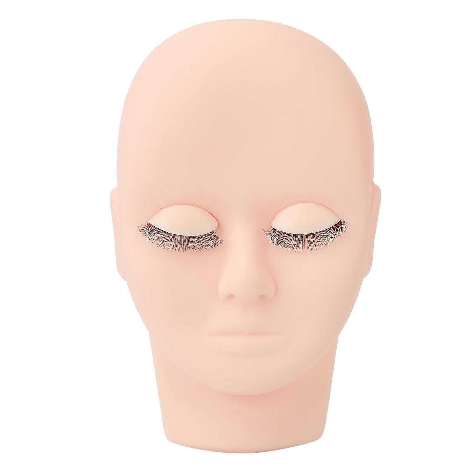 Lash Mannequin Head Makeup Eyelash Extension Practice Doll Head with 3 Pairs Removable Eyelids Double Layer Lashes Pink