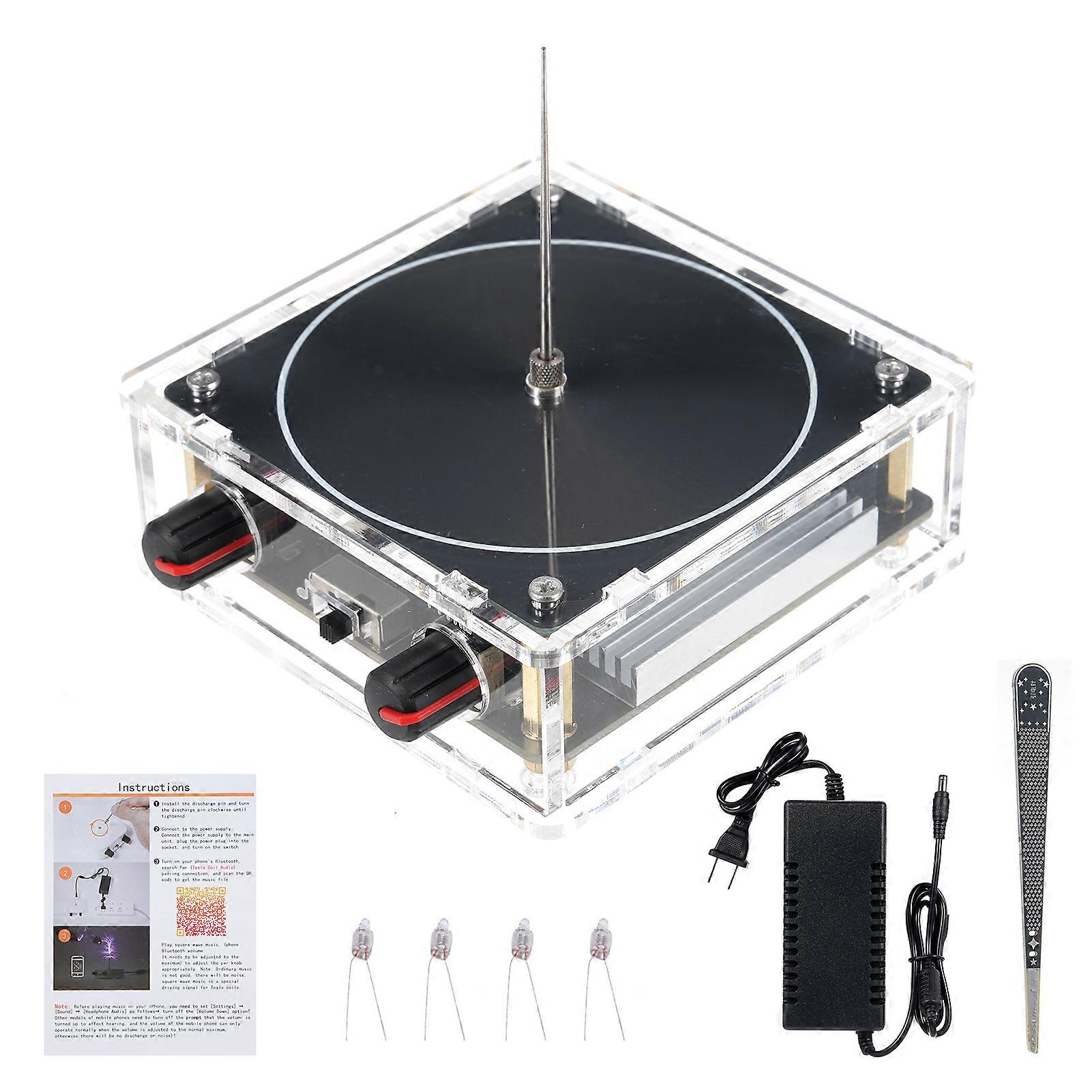 Experiment Arc Plasma Coil, BT Speaker Artificial Lightning Generator, Wireless Transmission Experiment Science Desktop Toy Model (Black, US Plug)