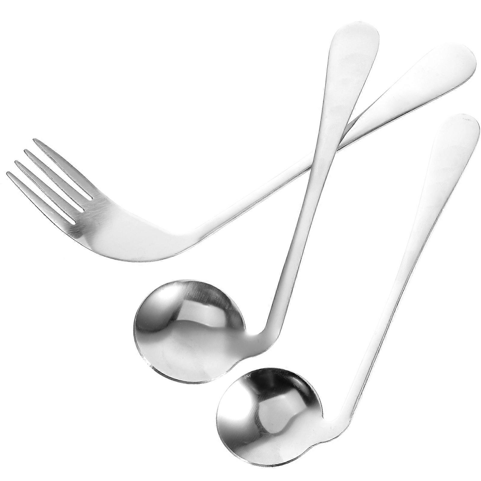 Silver Curved Fork Set for Easy Use 1Set Self-Feeding Spoon Utensil