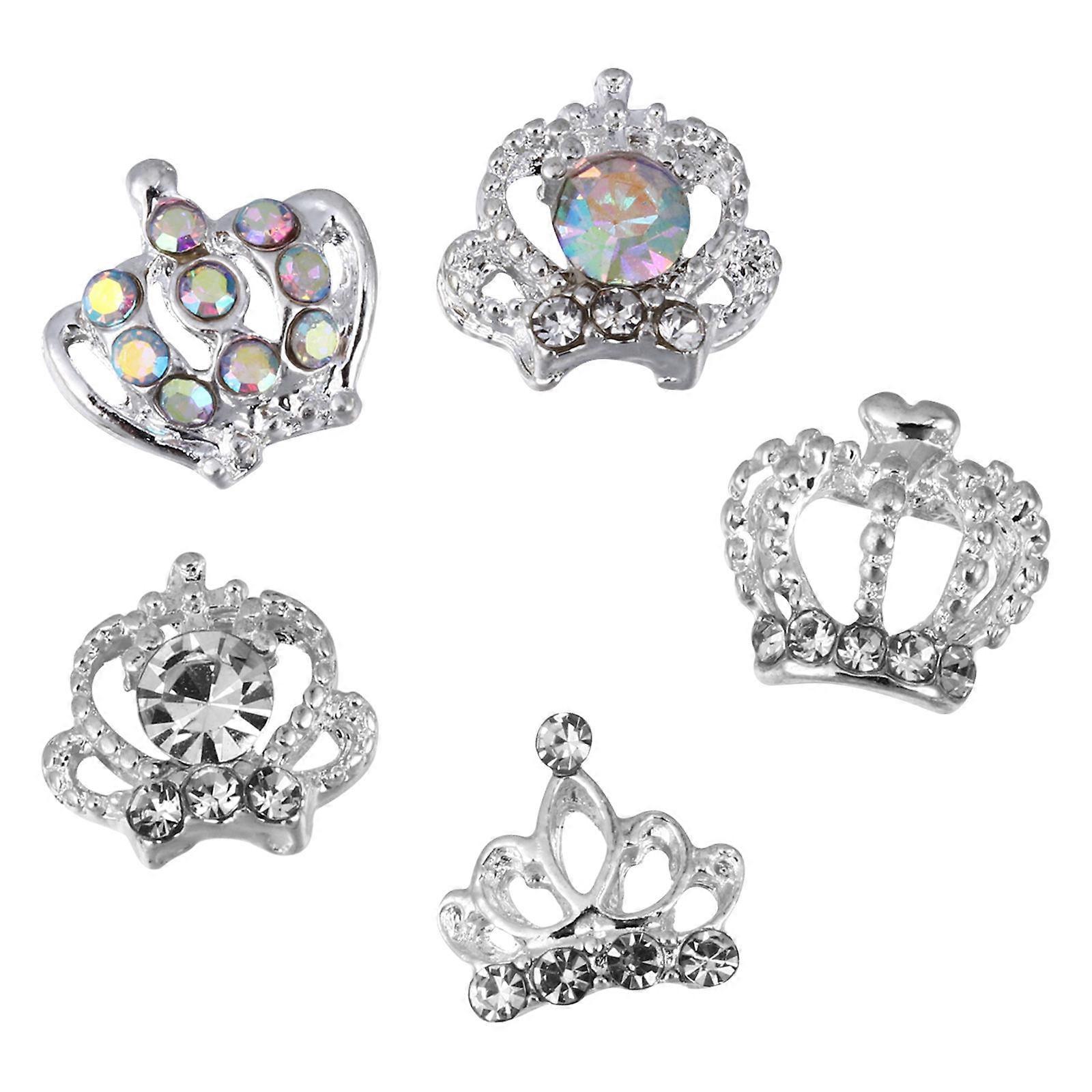 50PCS Durable Crown Nail Charms for Decoration 3D Silver Alloy Studs Easy to Use on Nails