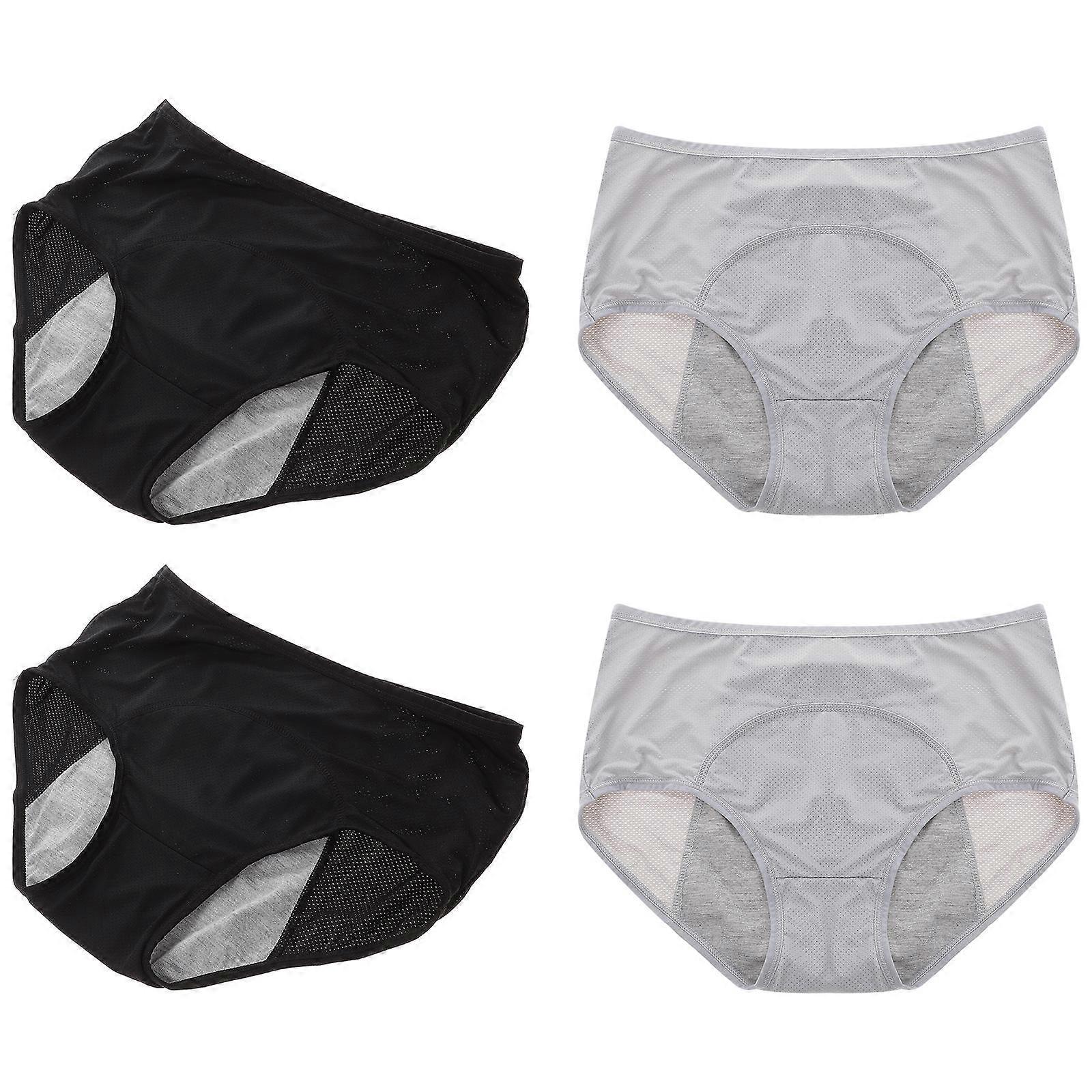 4Pcs Women’s Menstrual Briefs Leak Proof Period Underwear for Teens Size 2XL (2pcs Black and 2pcs Grey)