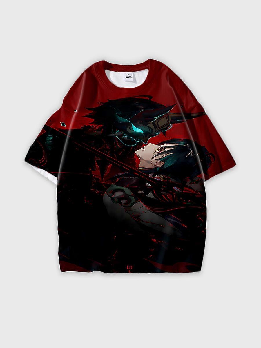 T-shirt round neck Role Pattern loose short sleeve D281