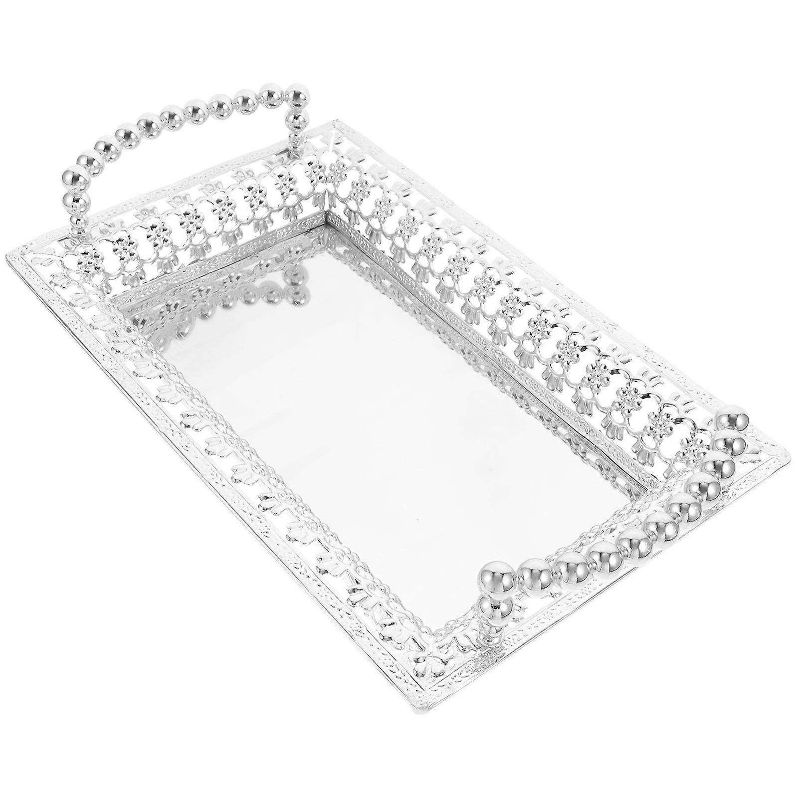 Silver Iron Snack Storage Tray for Candies and Dried Fruits with Handle Easy to Clean and Hold
