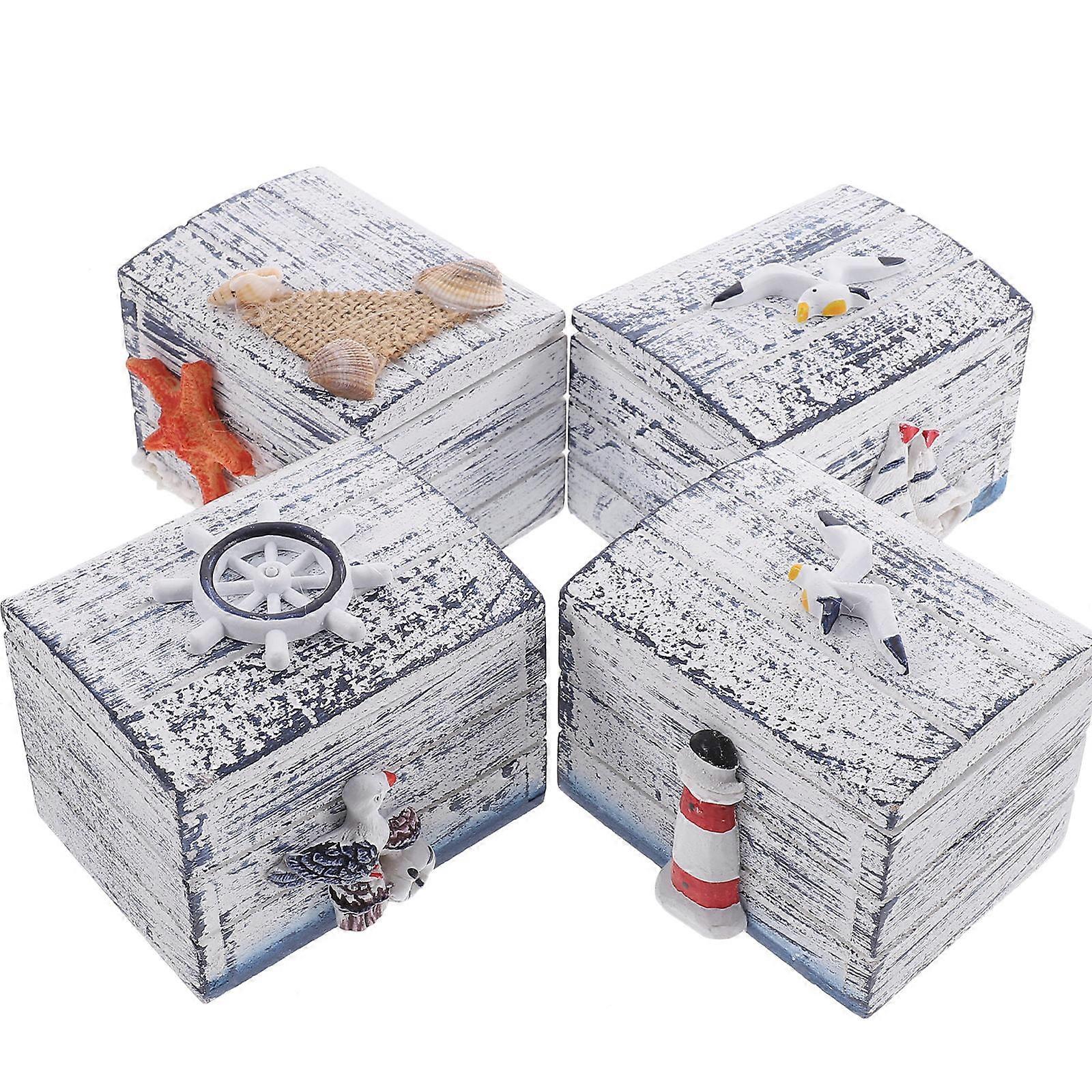 Chic Jewelry Storage Box with Ocean Theme Made of Wood and Resin Assorted Color Lightweight Compact