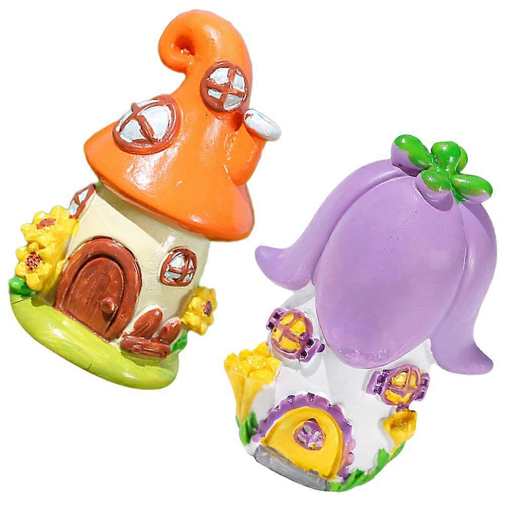 2pcs Mini Resin House Ornaments for Desktop Decor, Micro Landscaping & Cake Accessories – Adorable & Miniature Landscape Figures