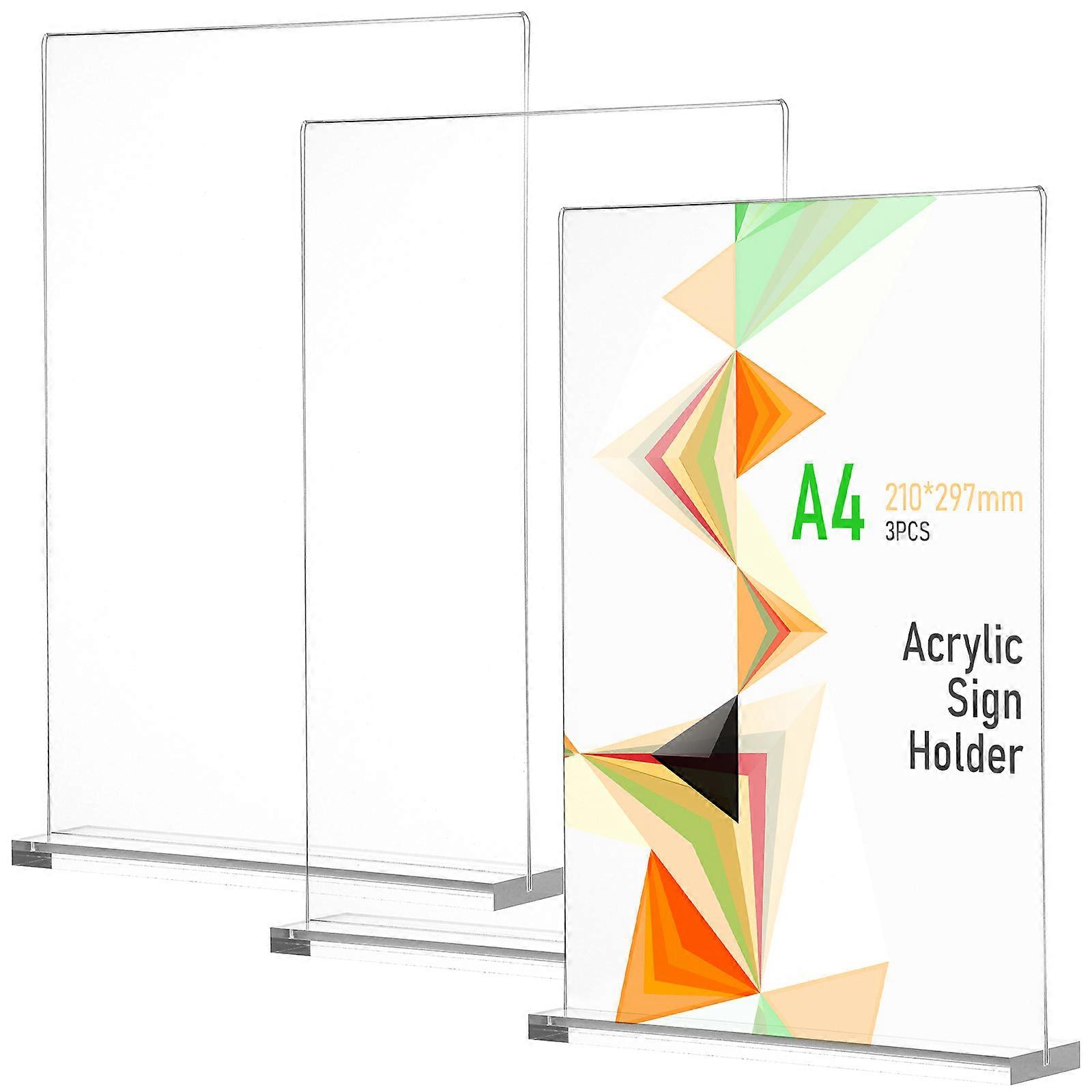 3pcs Vertical Acrylic Sign Holders Double Sided Tabletop Display Stands for Menus Brochures Place Cards Restaurants Hotels Conferences
