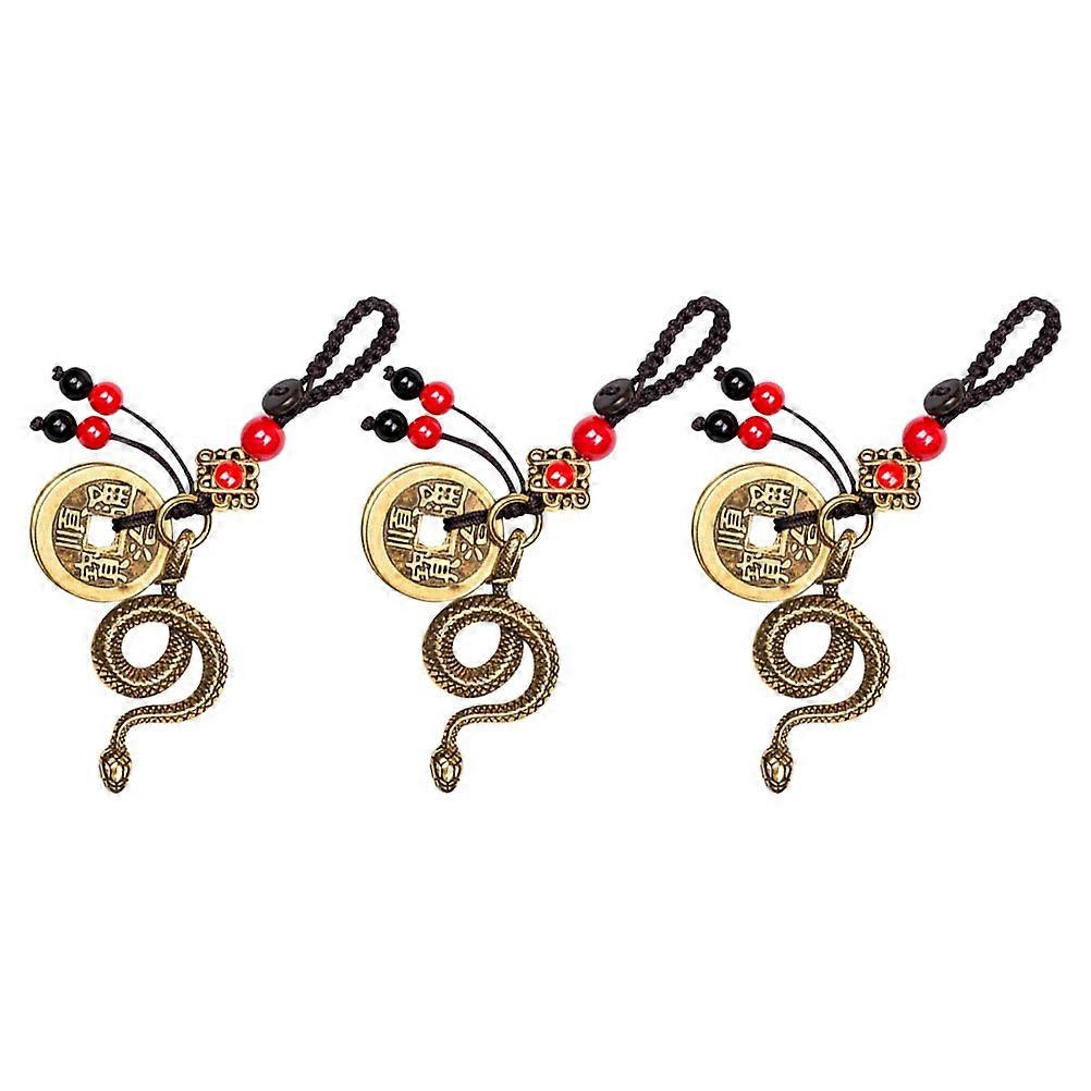 Here's a refined and product description for your **Brass Zodiac Snake Keychain with Feng Shui Coins**:
 
**3pcs Brass Zodiac Snake Keychain –