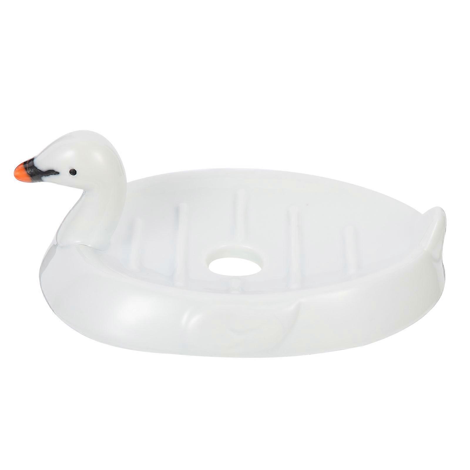 White Ceramic Soap Dish with Drain Hole for Home Use Self-draining Swan Shaped Soap Holder