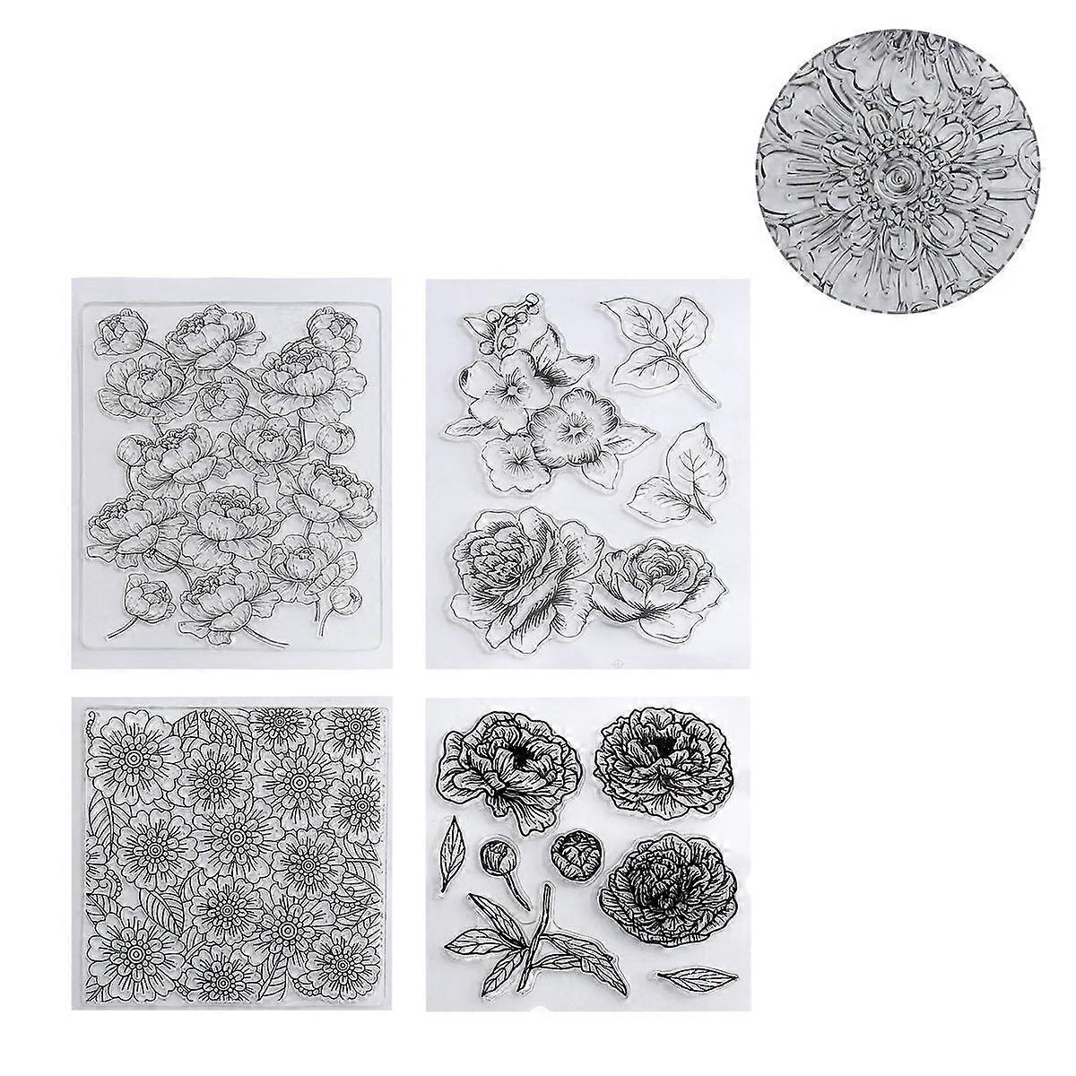 4Pcs Clear Stamps For Crafting Decor And Scrapbooking In Black Color With Flower Shape Design