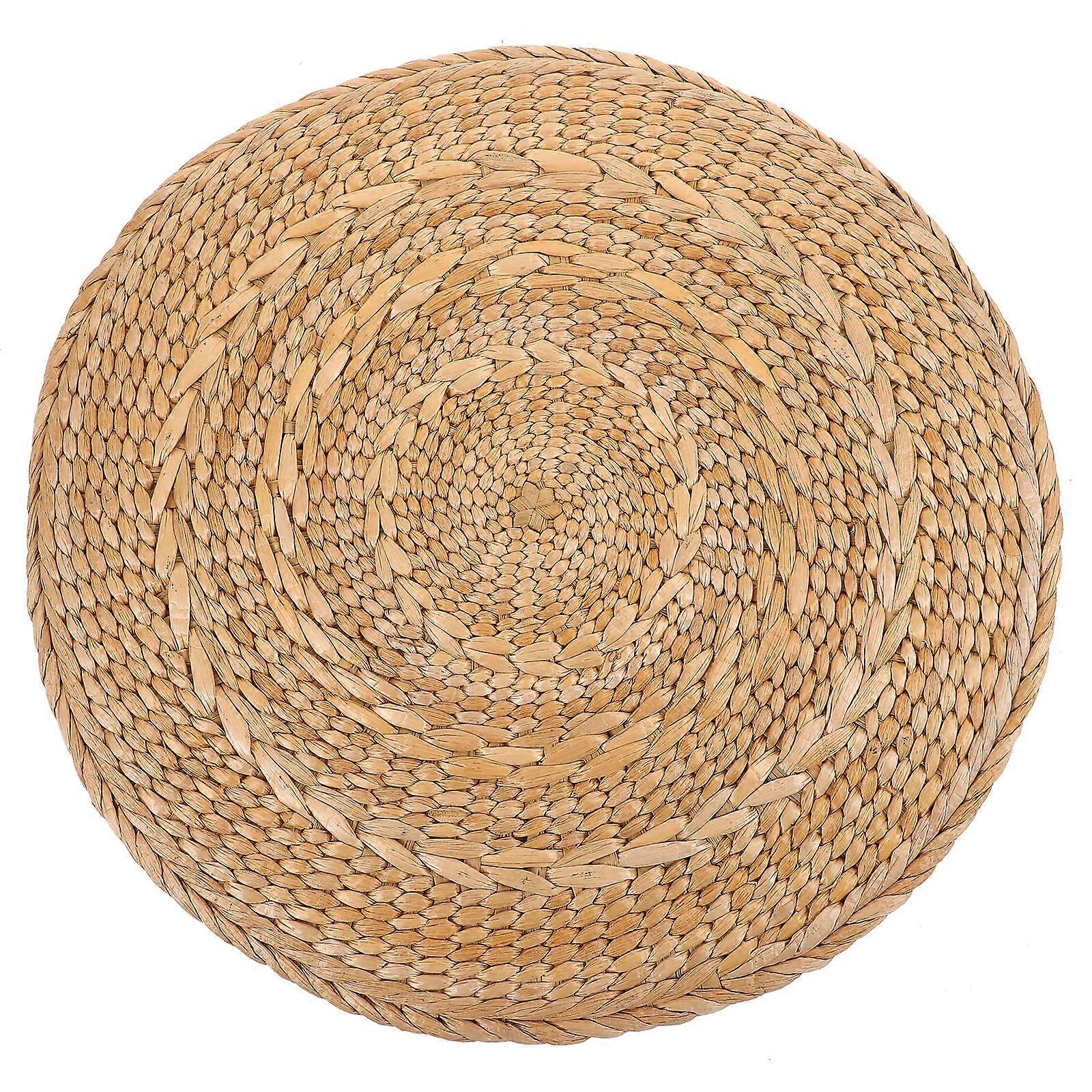 Beige Japanesestyle Woven Straw Floor Cushion for Decor with Round Design 40x8 inches