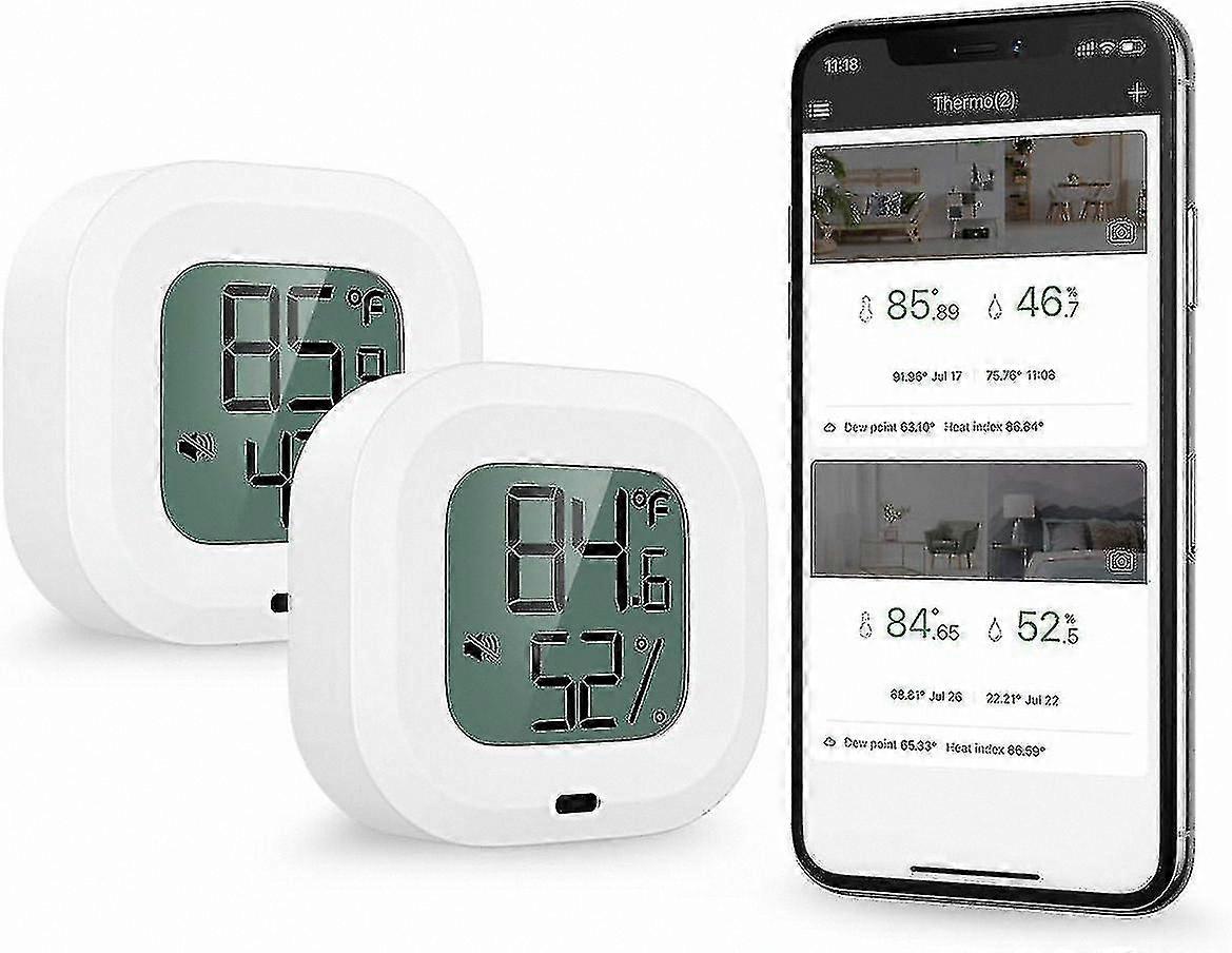 Wireless Bluetooth Thermometer Hygrometer, 2-Pack App-Controlled Temperature Humidity Monitor for Home and Office Use