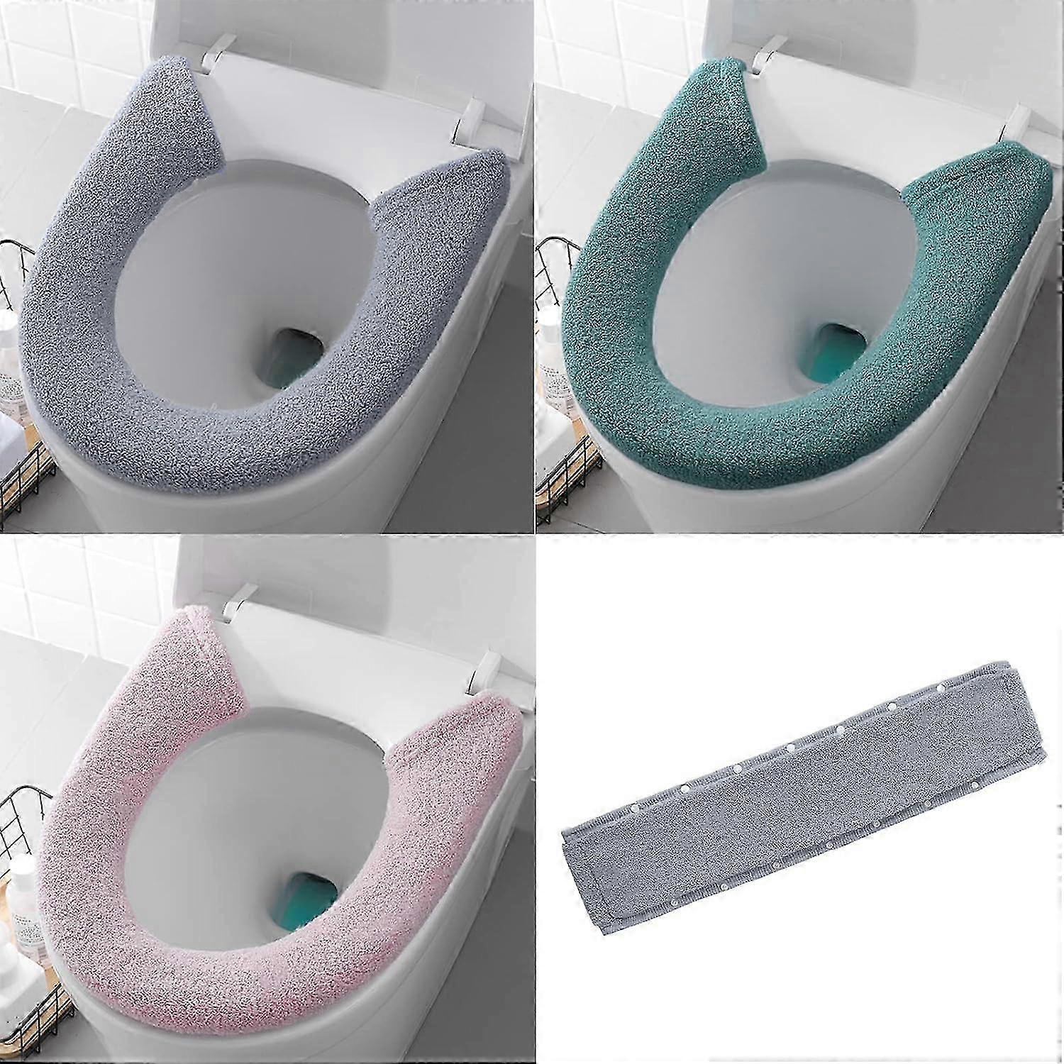 2025 3 Pack Soft Thickened Toilet Seat Heating Cover, Washable Button Style 3 Colors