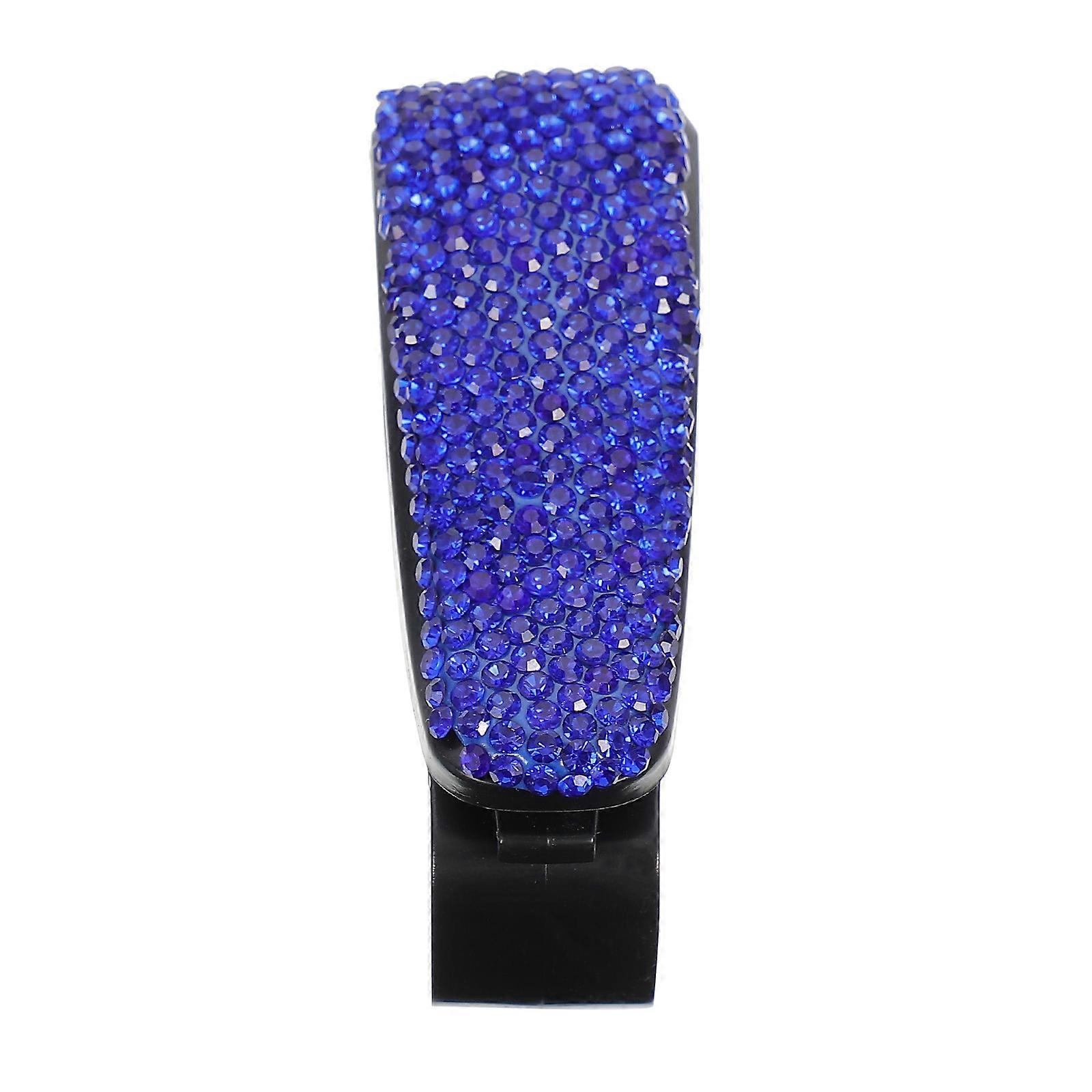 Blue Visor Glasses Holder with Rhinestones for Car Use Portable and Secure Storage Solution