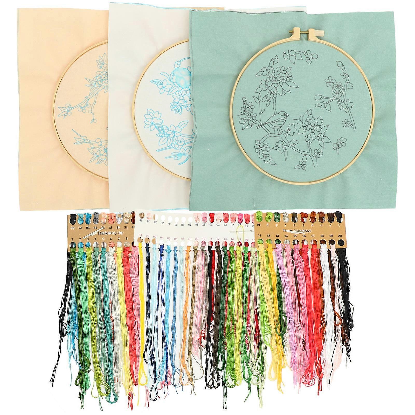 Beginner Embroidery Kit 3 Sets Of DIY Embroidery Kit Flower Bird Decoration Assorted Color Quilting Crafting