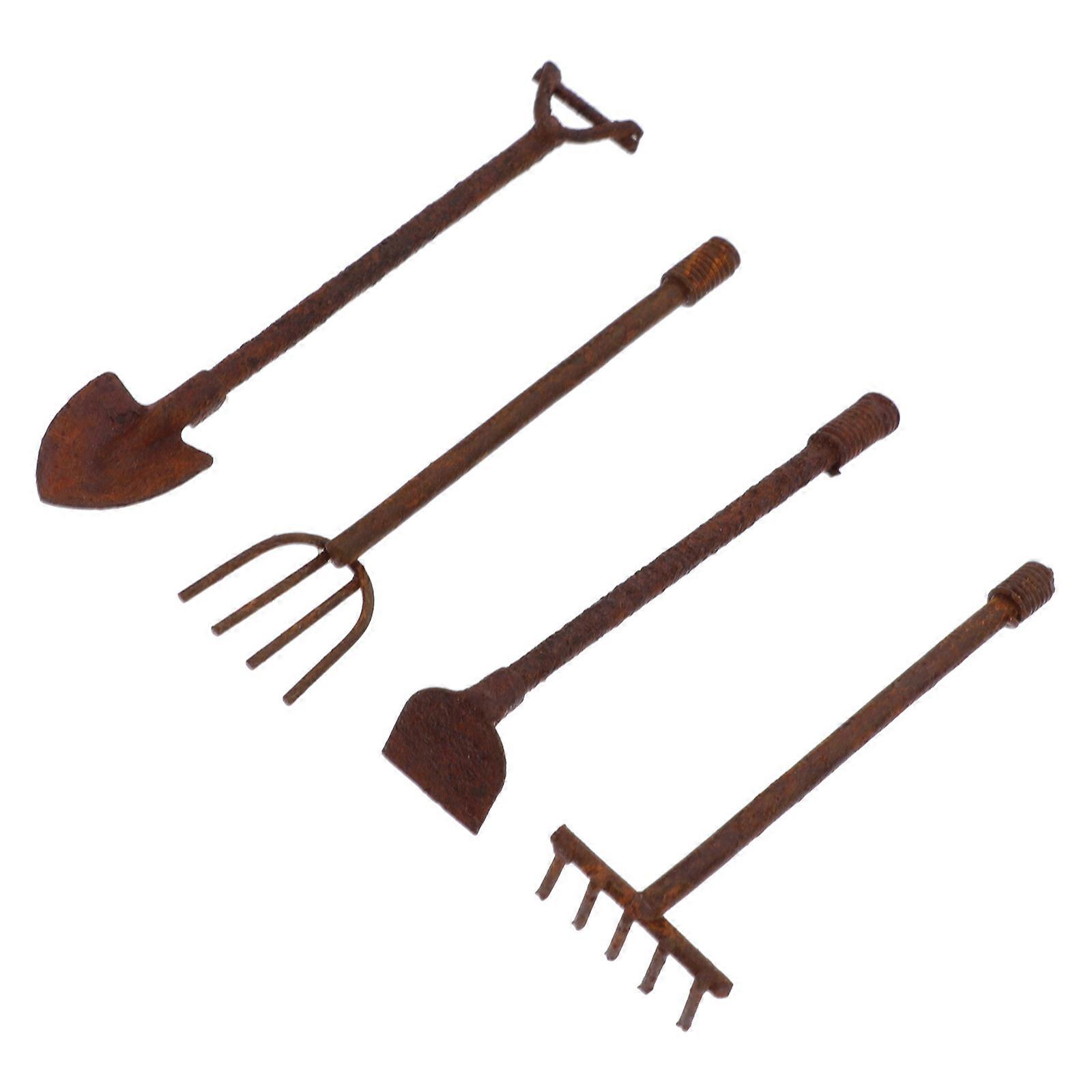 Mini Fairy Garden Accessories 4Pcs Dollhouse Gardening Tools Set Coffee Color Rustic Style For Home Decoration
