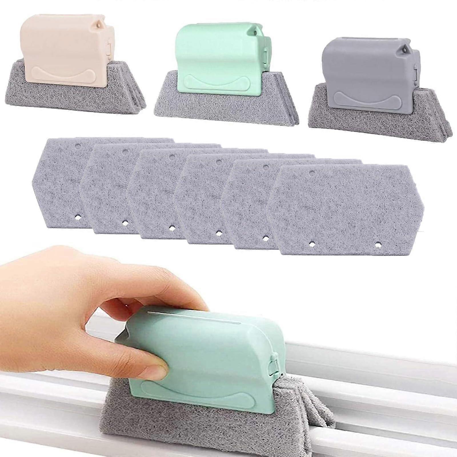 Window Groove Cleaning Brush Pack of 3 With 6 Replacement Pads For Window Tracks