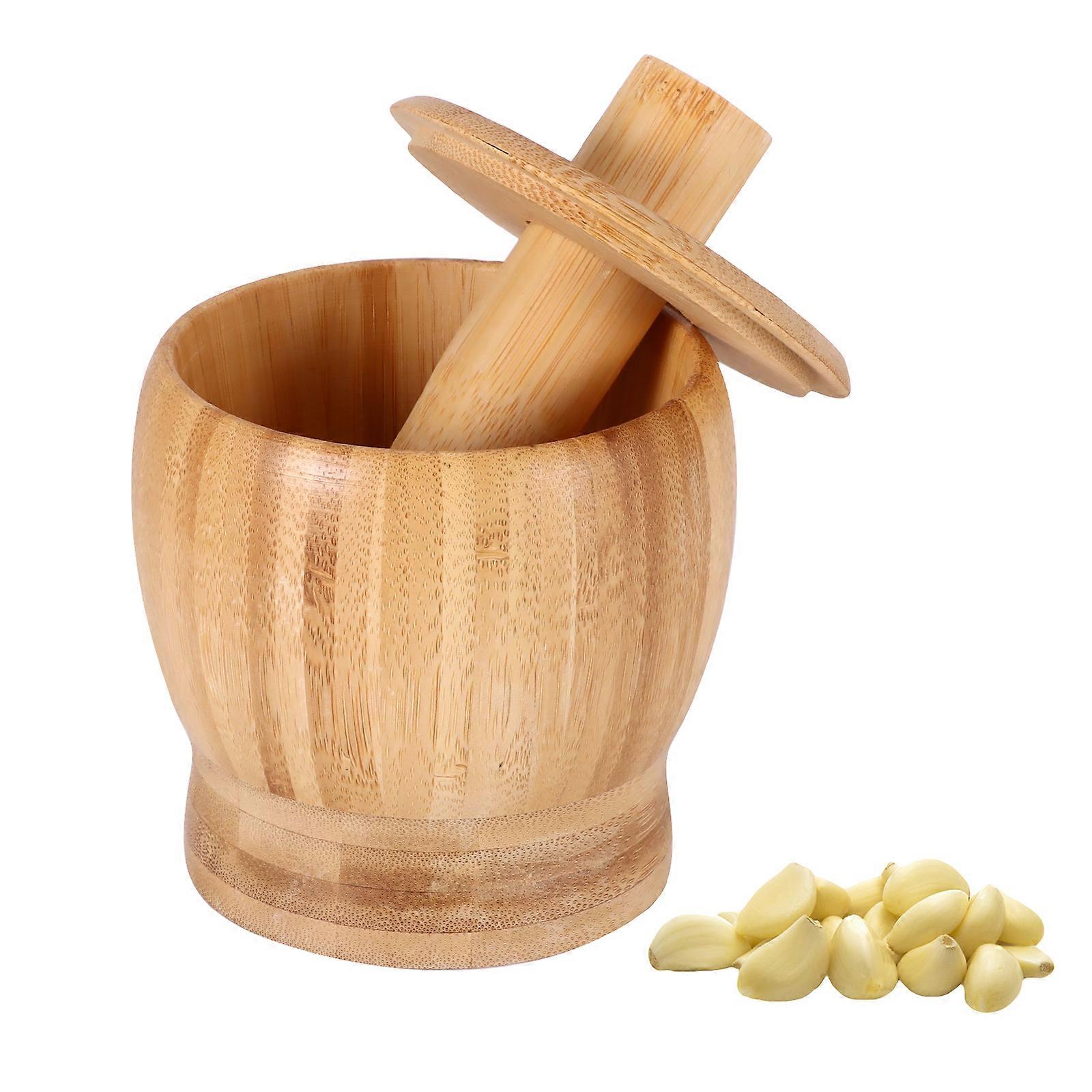 Bamboo Garlic Press with Lid Small Size