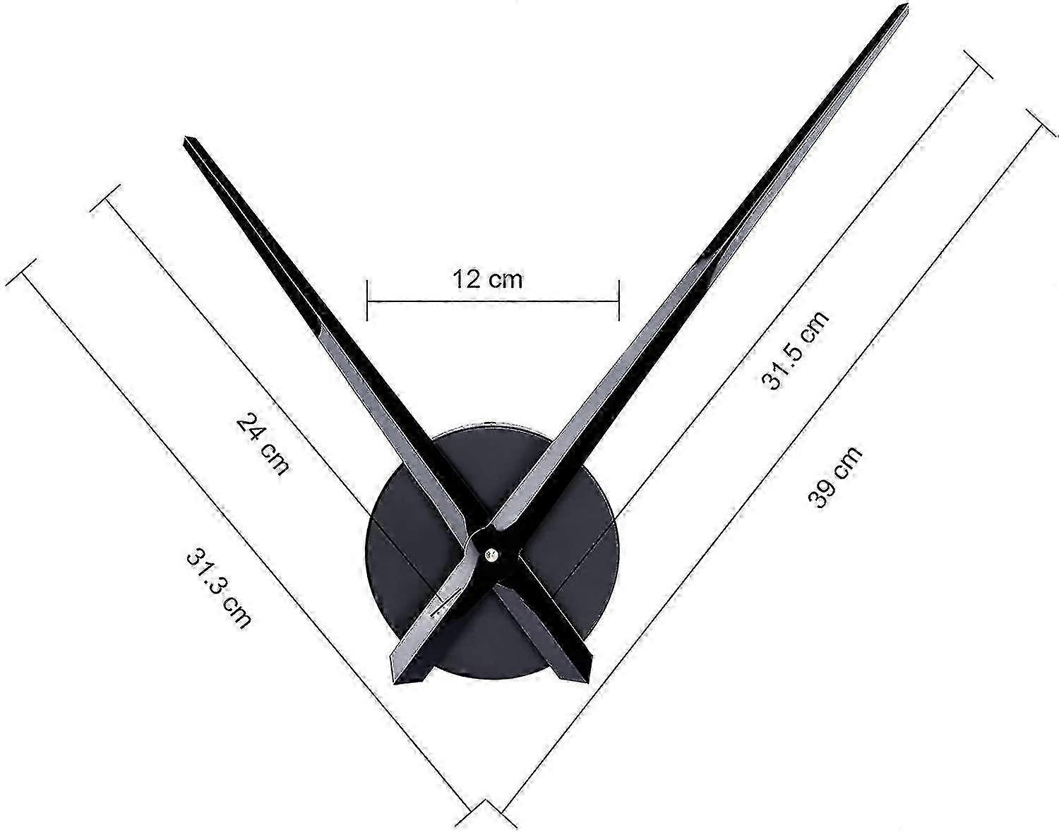 Large Black Wall Clock with Simple Hands, 31.5cm Long, No Numerals