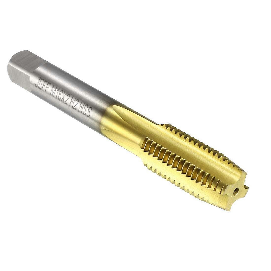 Metric Machine Tap M16x2mm H2 HSS Ti Coating 4 Straight Flutes Thread Tap DIY Tool M16 x 2 Goldcoloured