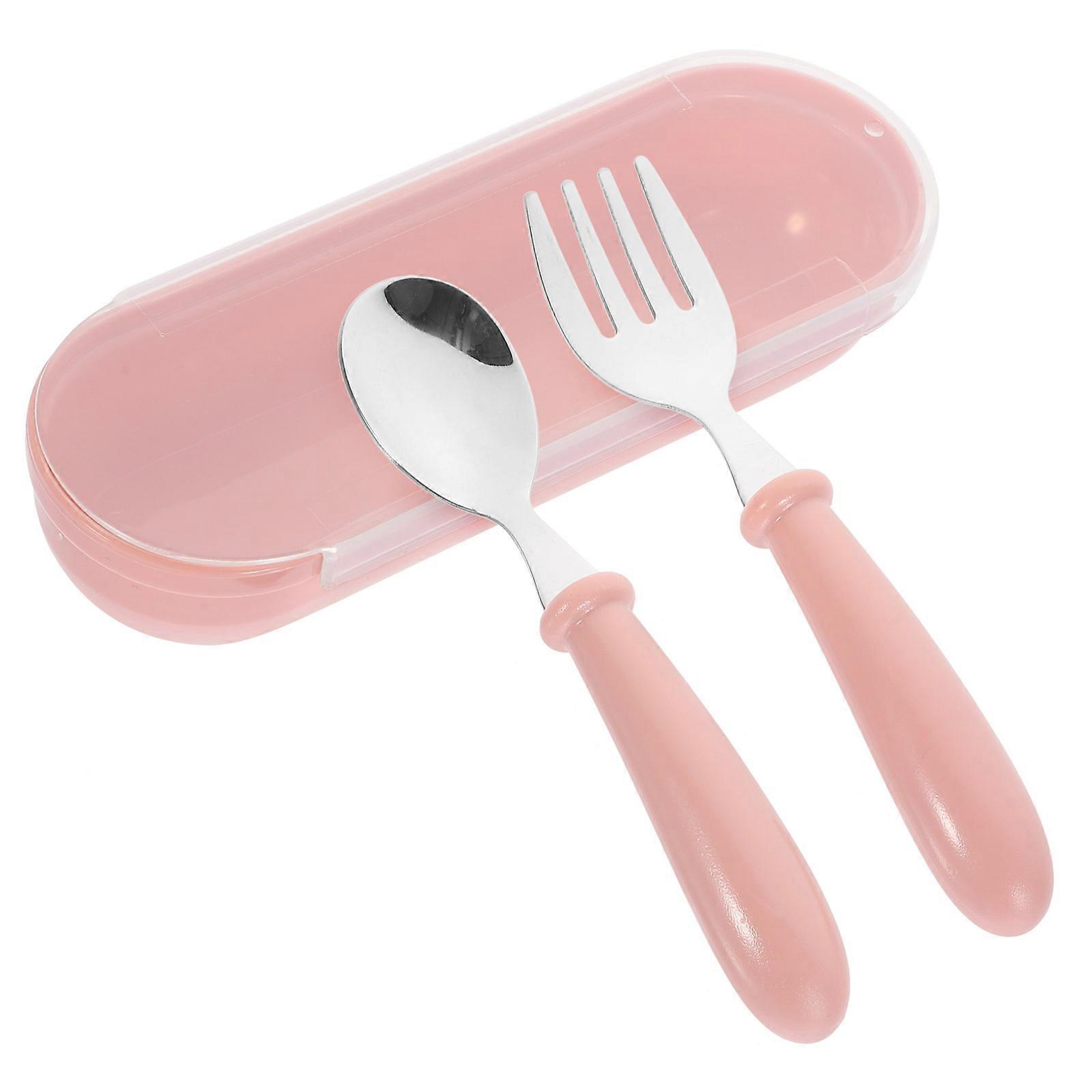 Stainless Steel Cartoon Spoon Fork Set for Kids – Food Grade Cutlery with Easy Grip Handles, Includes Storage Box