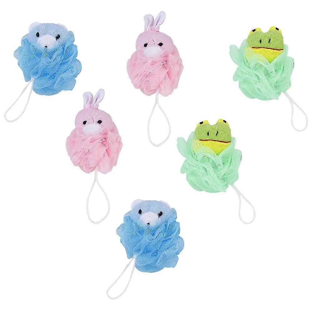 Adorable Animal Design Bath Balls for Gentle Cleansing 6 Pieces Made of Durable PE Assorted Color