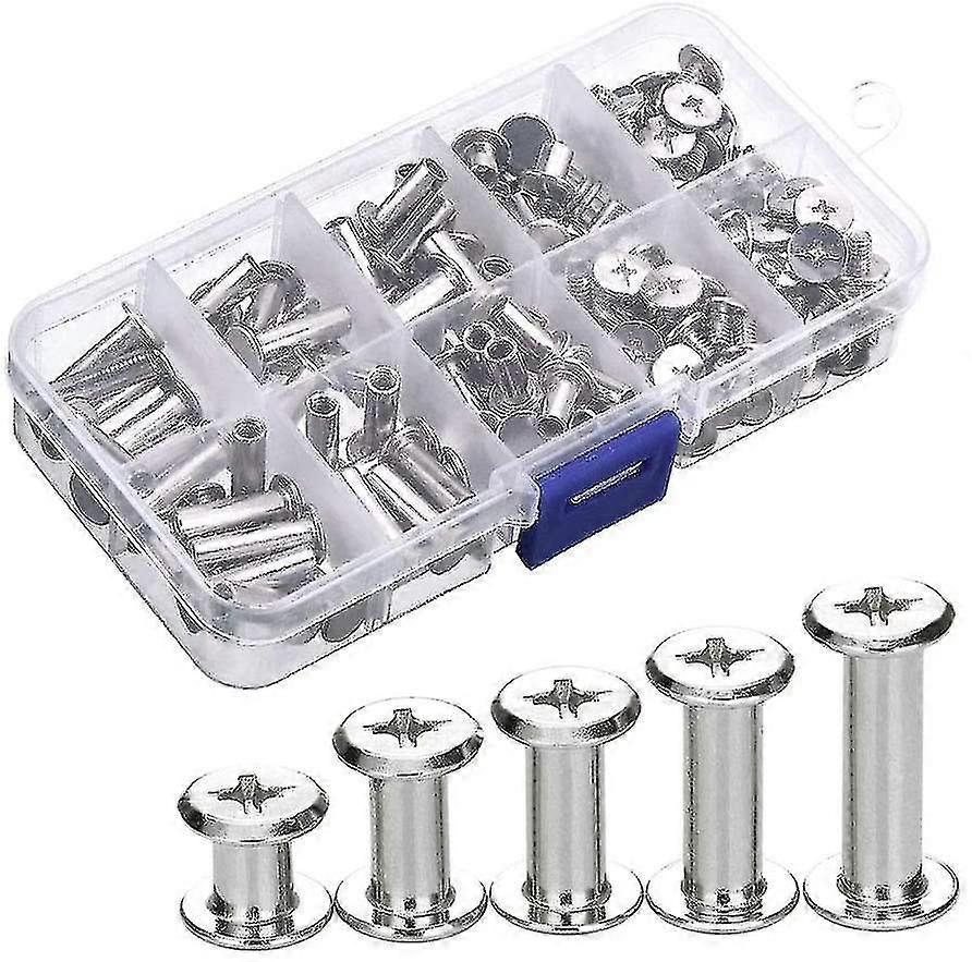 80 Pcs 5 Sizes Metal Binding Screws, Chicago Screws, Stainless Solid Screw Rivets For Diy