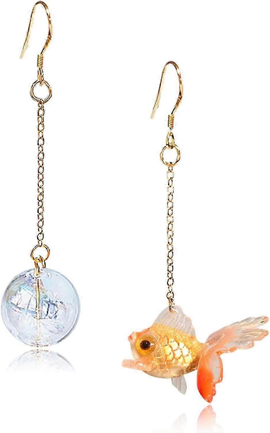 Drôle mignon résine acrylique simulation poisson dans sac boucles d’oreilles Unique Asymétrie léger poisson rouge Dangle boucles d’oreilles bijoux cadeau pour fille