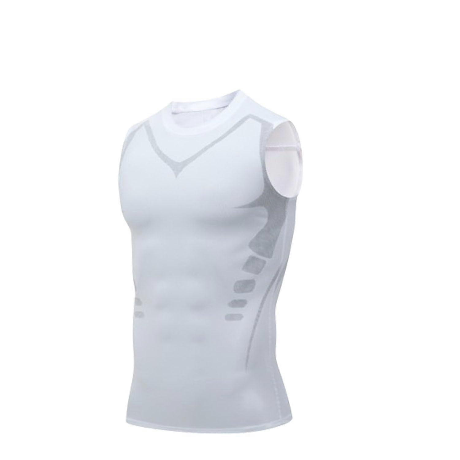 Ionic Shaping Sleeveless Shirt for Men, 3XL White Shaping Vest for Body Sculpting and Support