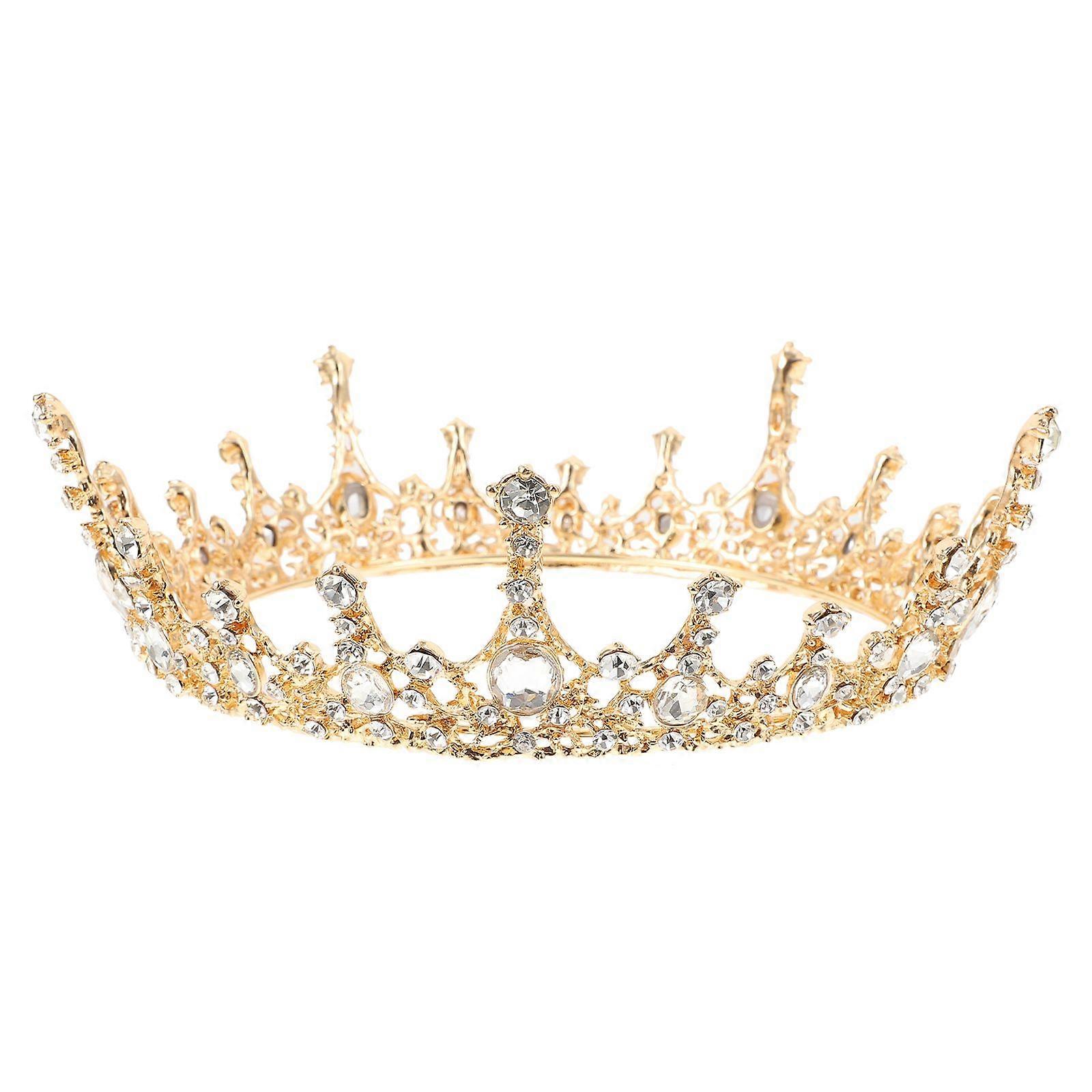 1Pc Wedding Bride Crystal Ancient Copper Round Shape Baroque Style Crown