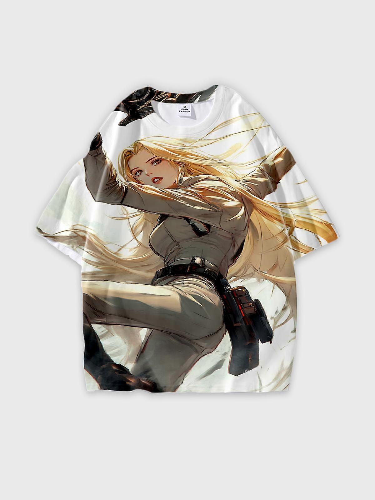T-Shirt Round Neck, Loose Short Sleeve Pattern Graphic Tee, Unisex Summer Casual Top V2297