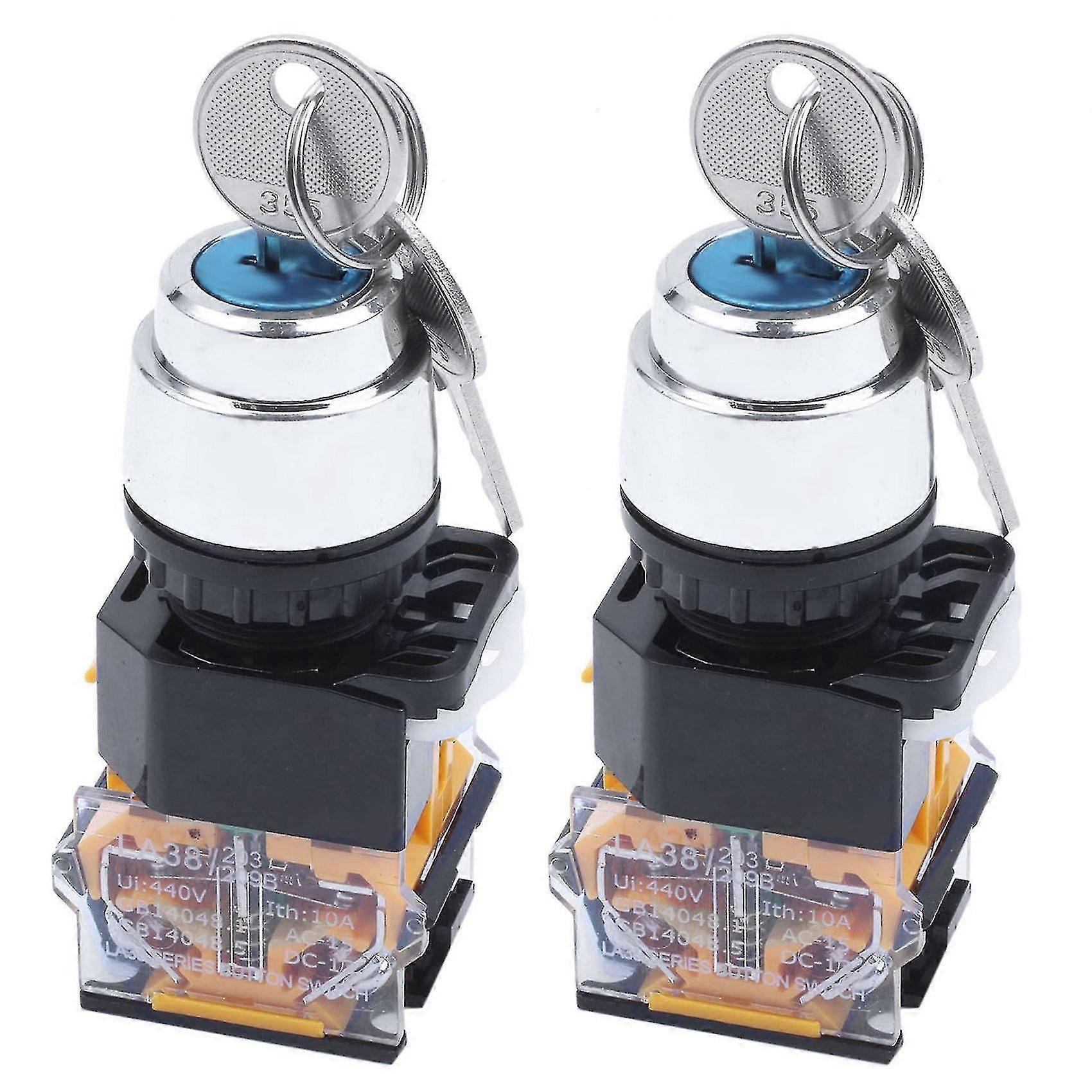 2x On/off/on Three 3 Position Rotary Selector Key Lock Switch 10a 380v Aca