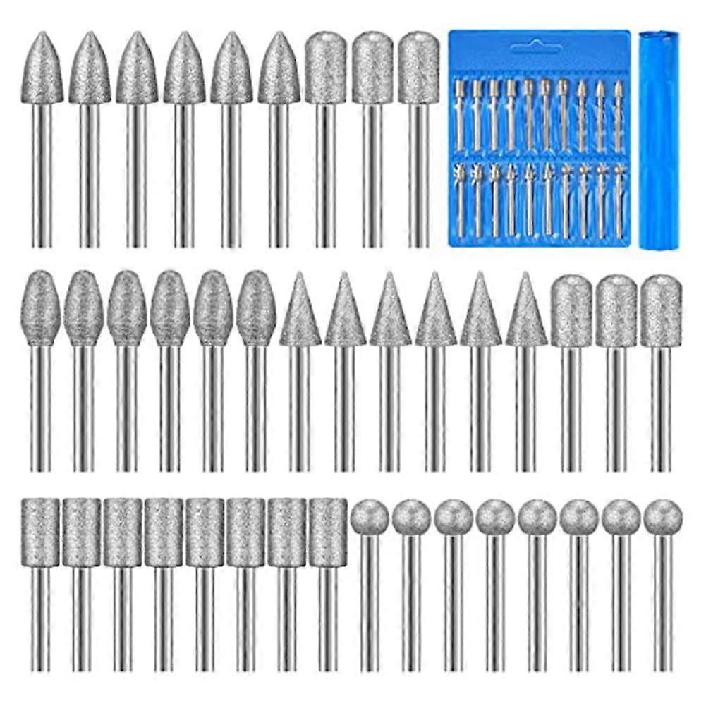 40 Pieces Diamond Burr Stone Carving Set for Tool with 1/8 Inch for Polishing Engraving Stone