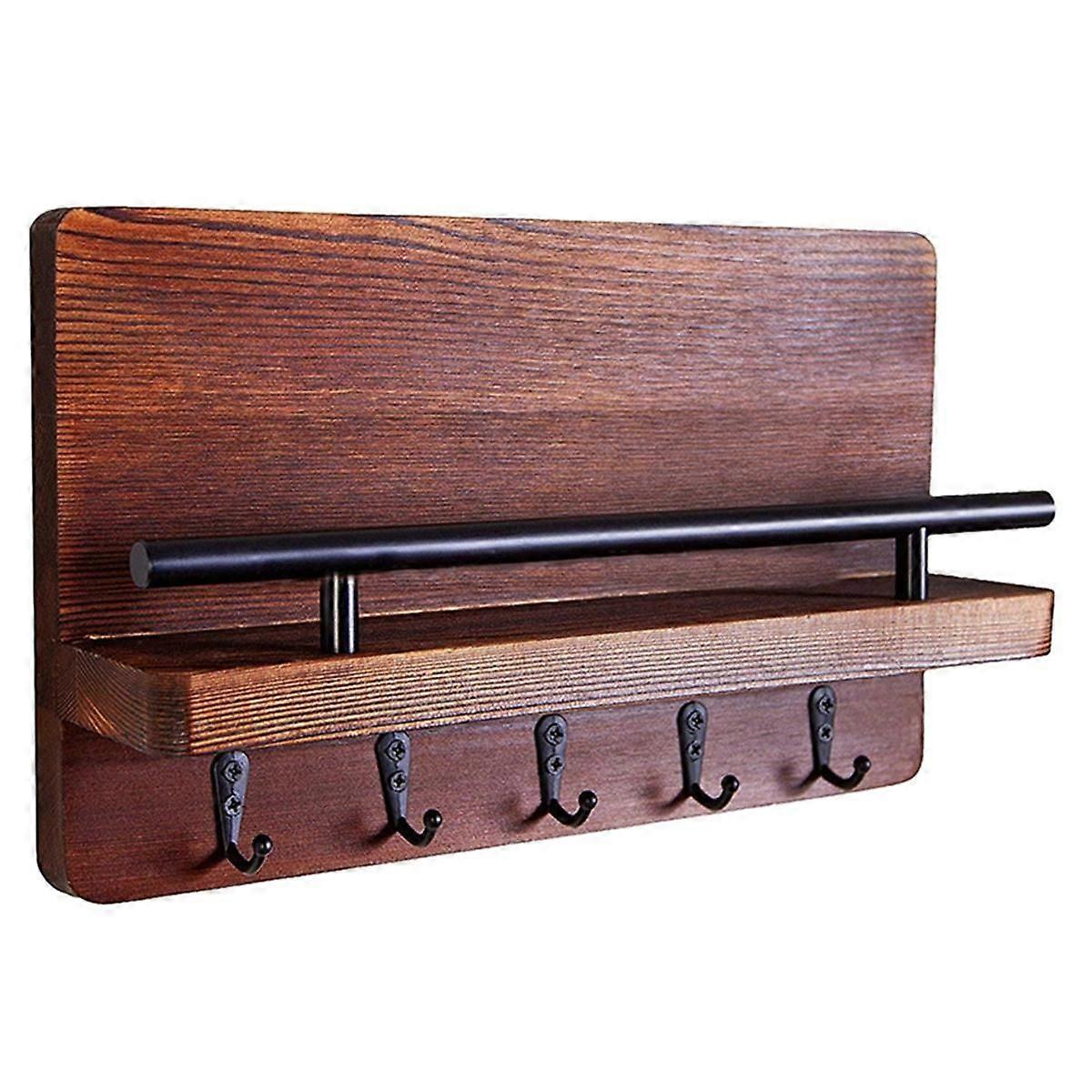 Key and Mail Holder for Wall,Key Hanger for Wall with Shelf,Wood Wall Shelf with Hooks,Mail Organiz