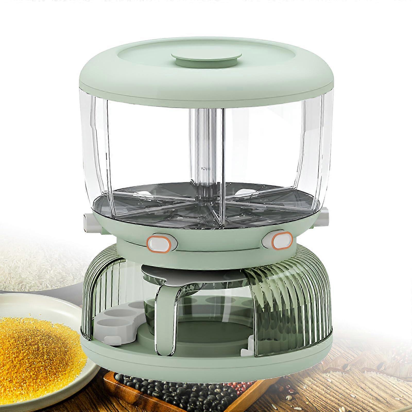 Rice Dispenser 6Grid Round Food Dispenser, 360 Rotating Grain Storage, Egg Rack, Cereal Storage Green