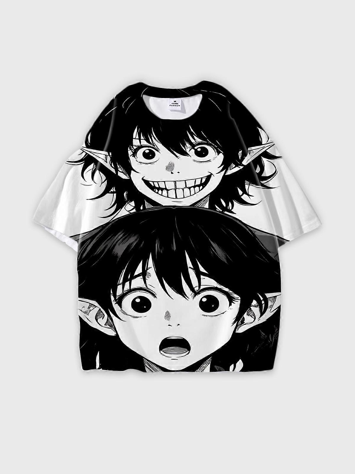 T-Shirt Round Neck, Loose Short Sleeve Pattern Graphic Tee, Unisex Summer Casual Top W2010