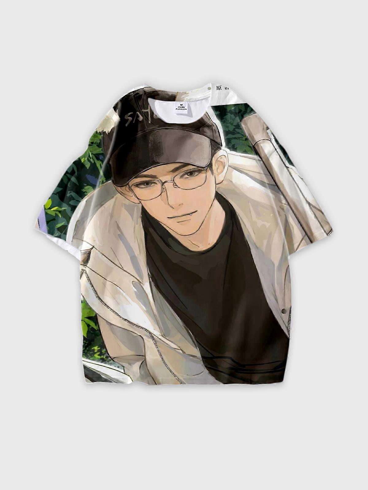 T-Shirt Round Neck, Loose Short Sleeve Wu Zhe's Wildness Graphic Tee, Unisex Summer Casual Top W578