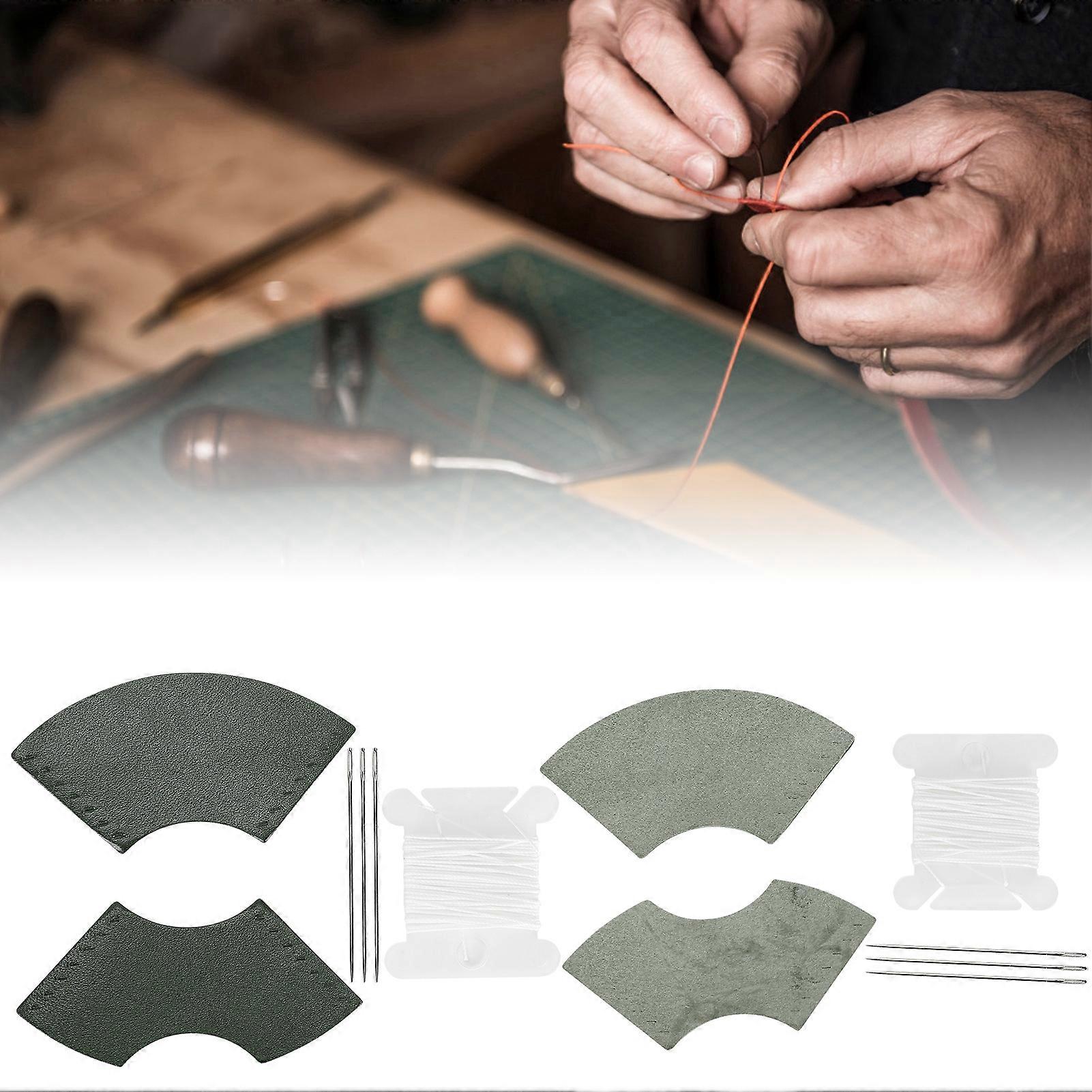 2 Sets Handmade Leather Page Corners 5.5x5cm with Sewing Tool