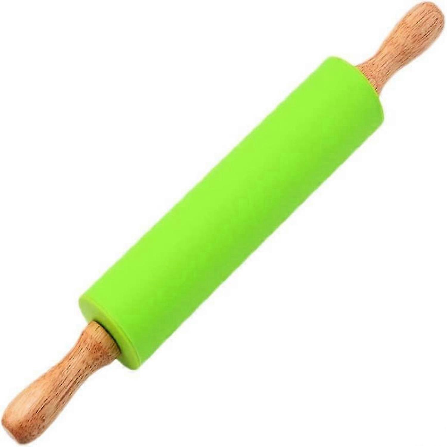1pcs Solid Wood Silica gel Rotating Rolling Pin 3155cm flour dumpling sticksGreen