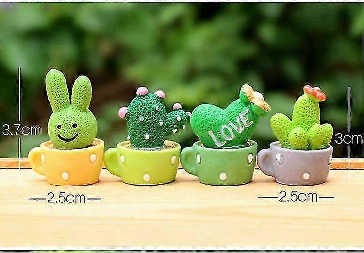 4PCS Mini Resin Cactus Figurine, Car Decorative Ornament, Mini Tabletop Ornament, Potted Plant Ornament, Decoration for Car, Computer Desk, Shelves,