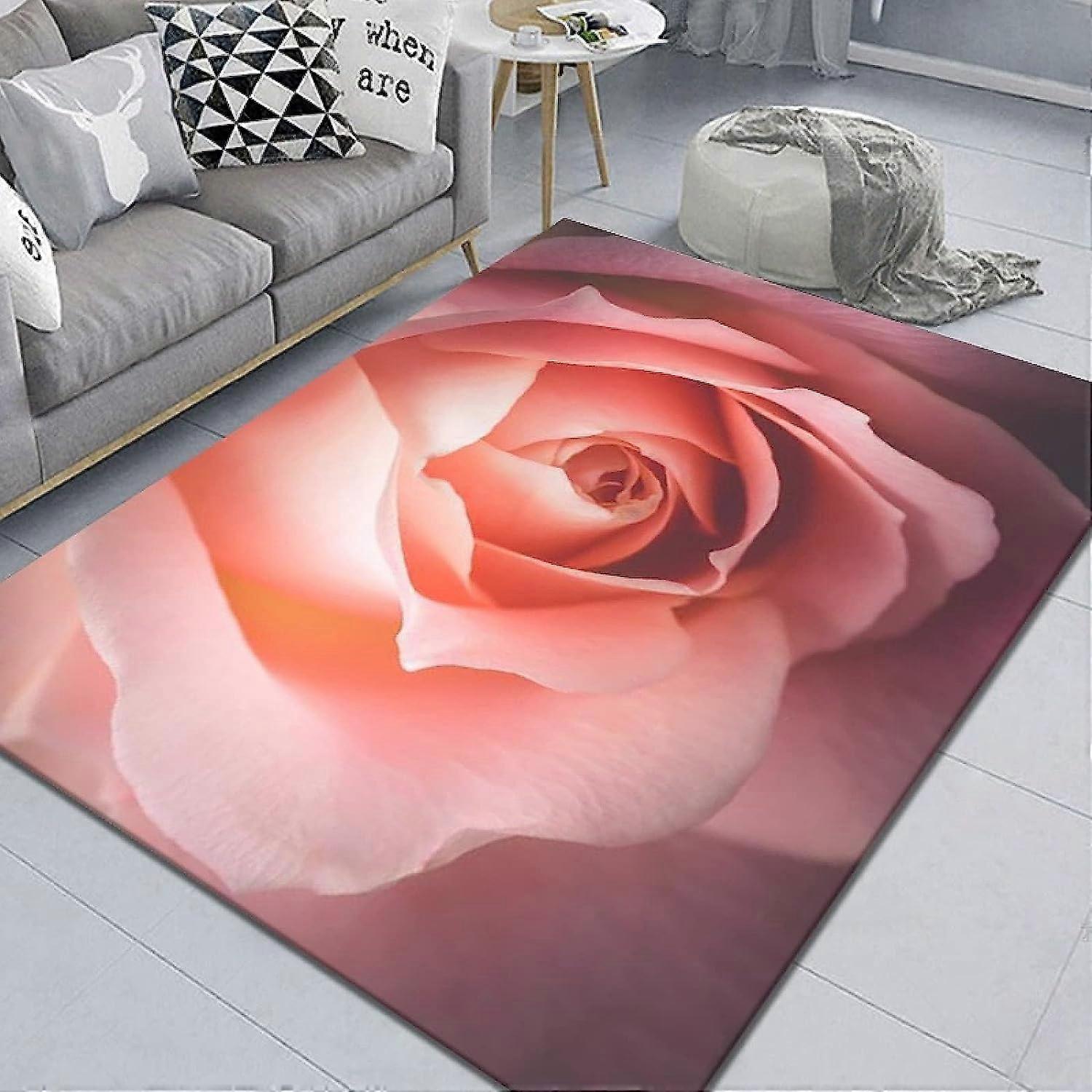 Pink Rose Stamen 3D Printing Playroom Carpet 60x90 Cm, NonSlip Indoor Floor Mat, Soft Touch Polyester Fiber