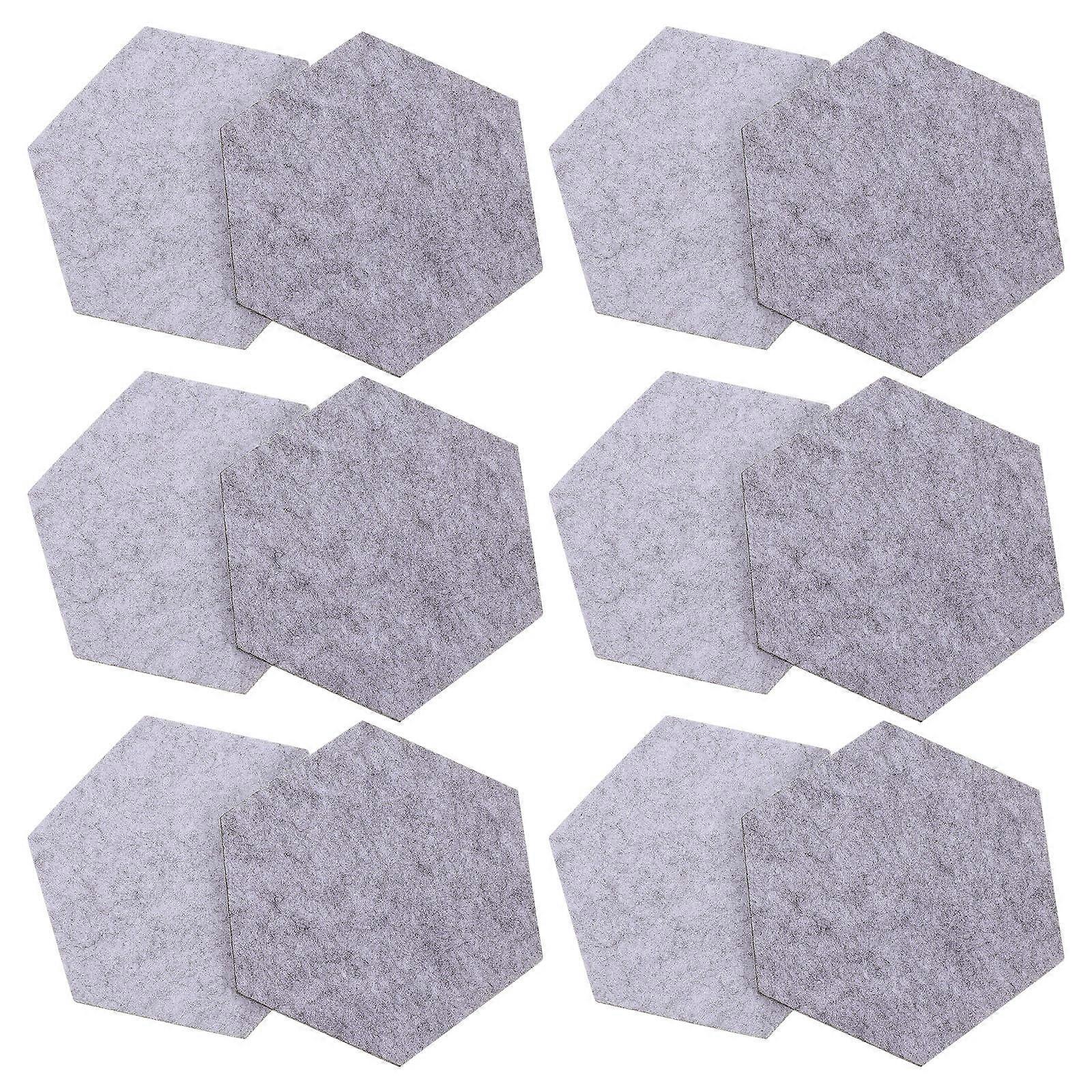 Felt Hexagon Tiles 12Pcs Memo Board for Home Office Decoration and Sound Insulation Grey