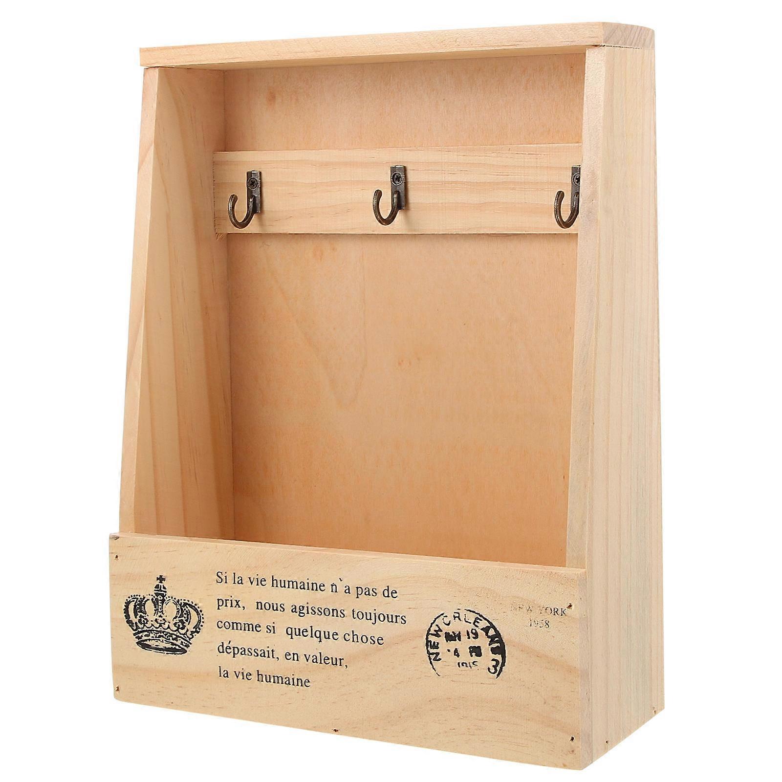 Key Holder For 3Pcs Light Yellow Key Storage Case Wooden Rectangular Design Ideal For Hallway Living Room